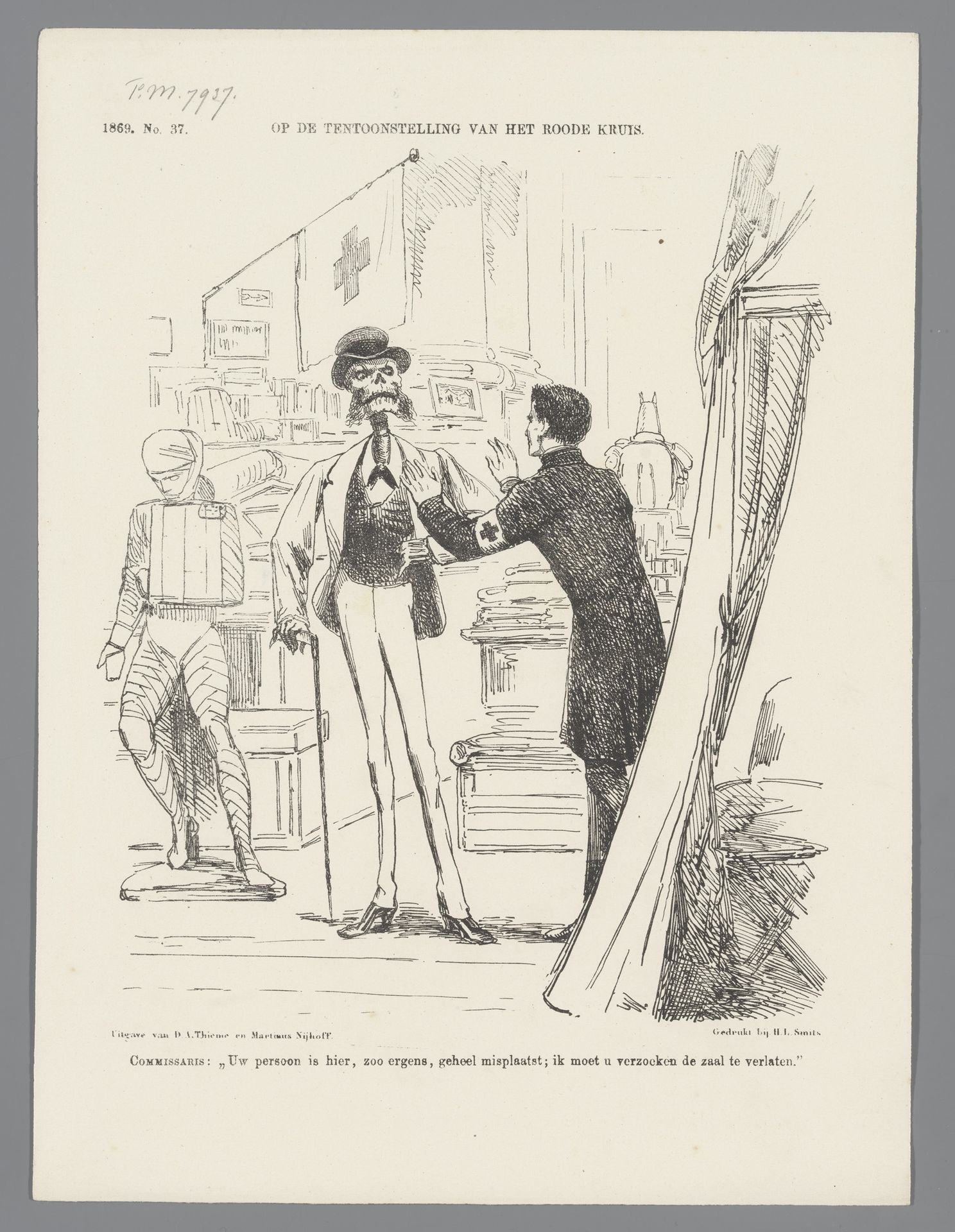 Spotprent op de tentoonstelling van het Rode Kruis, 1869 by Johan Michaël Schmidt Crans