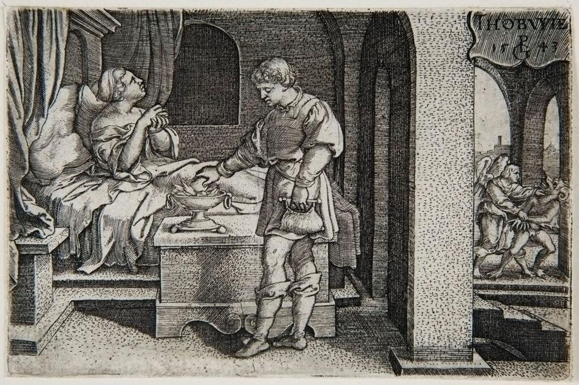 Tobias Places the Gall of the Fish on Glowing Coals by Georg Pencz