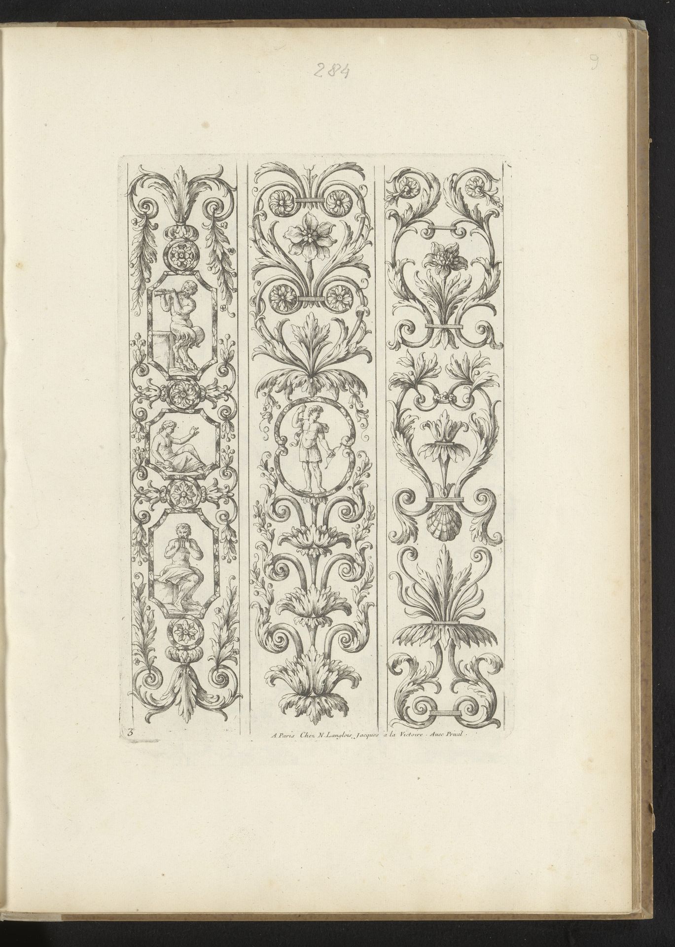Ornamenten met acanthusranken en saters by Paul Androuet Ducerceau