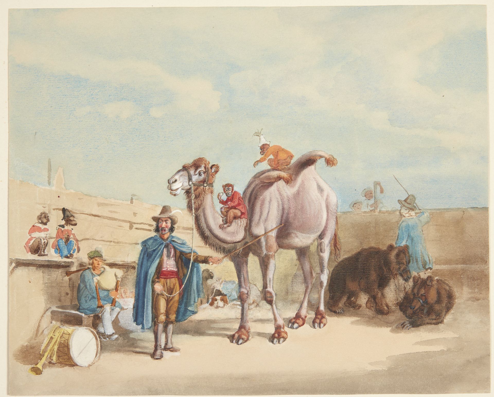En dyretæmmer med kamel, aber, bjørne mm. by Johann Adam Klein