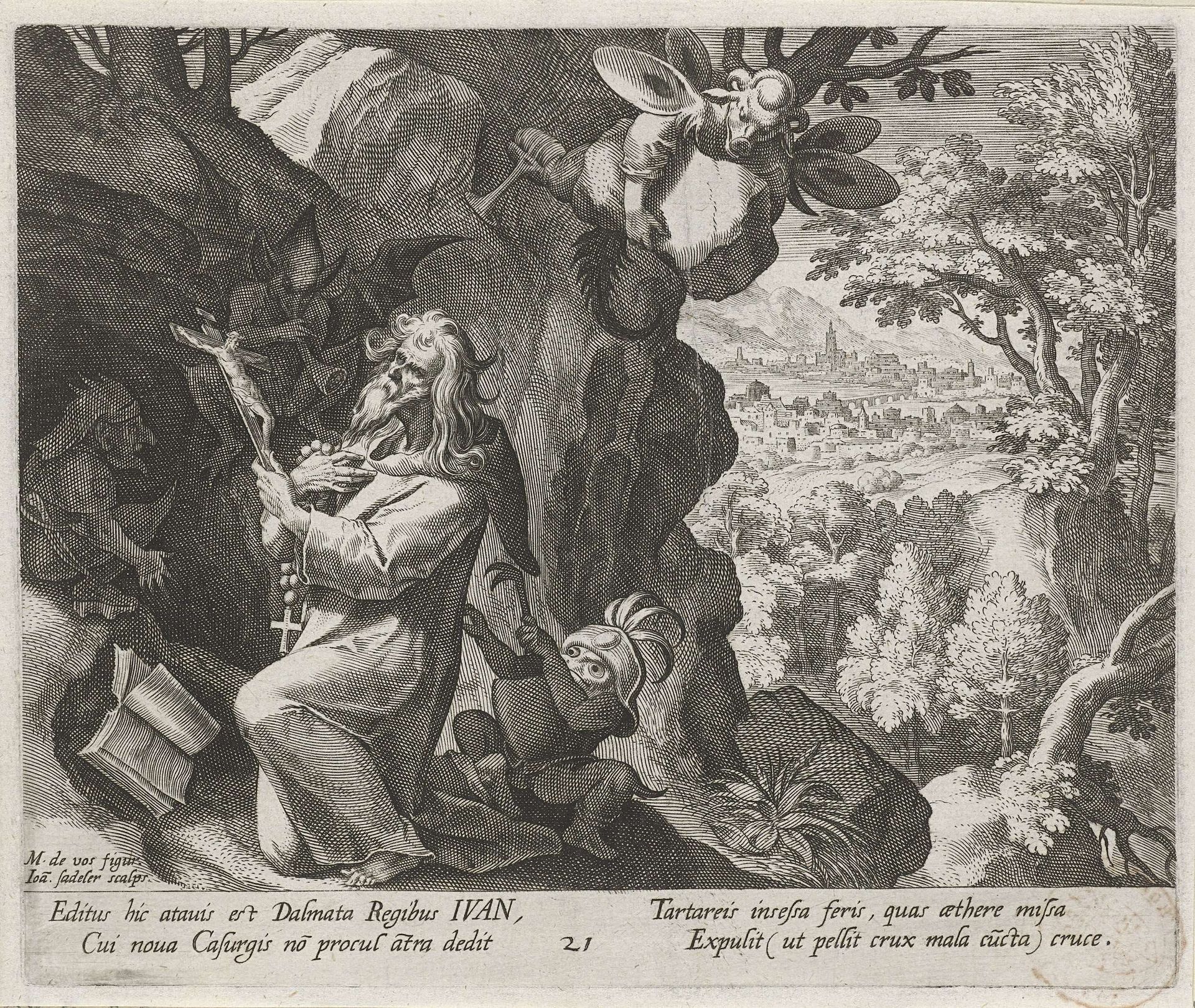 Heilige Johannes van Bohemen als kluizenaar by Johann Sadeler I