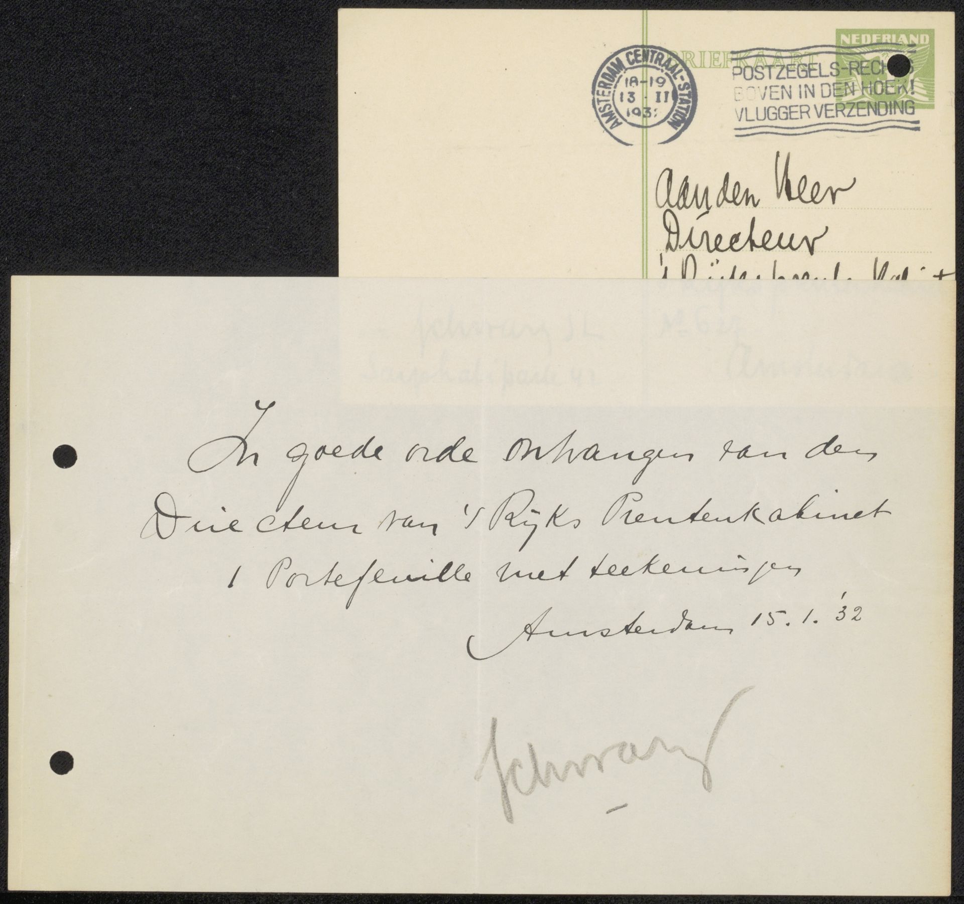 Ontvangstbewijs aan jonkheer Hendrik Teding van Berkhout (1879-1969) by Mommie Schwarz