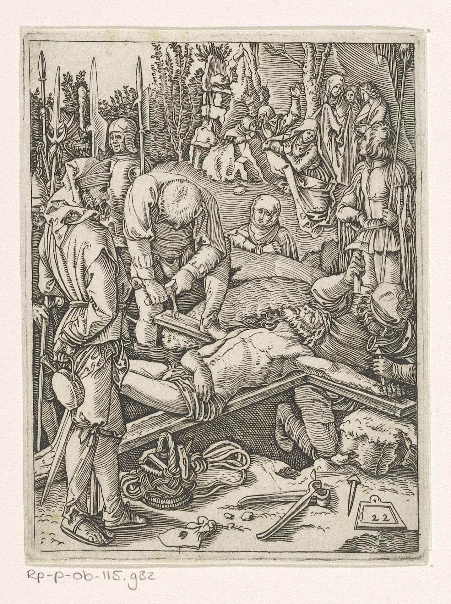 Kruisoprichting by Marcantonio Raimondi