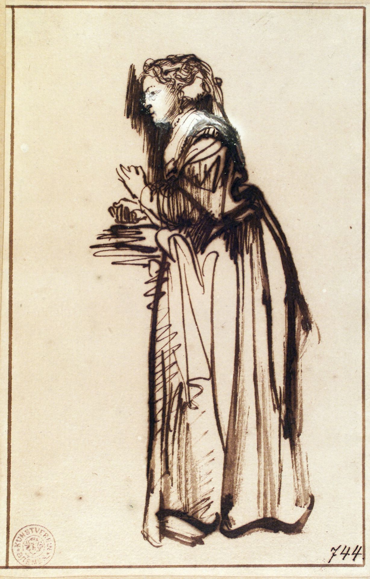 Woman Standing with Raised Hands by Rembrandt van Rijn