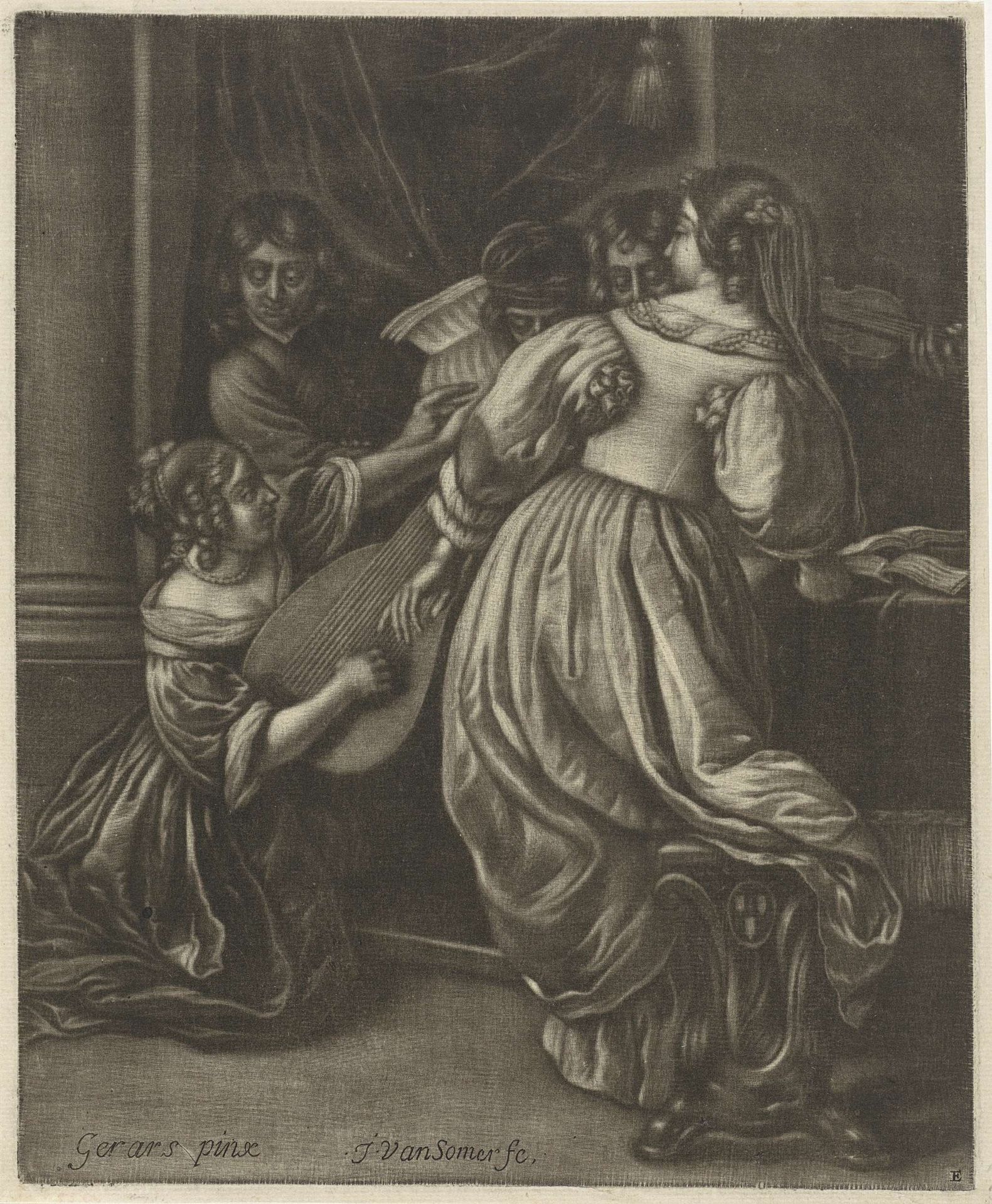 Musicerend gezelschap rond een tafel by Jan van Somer