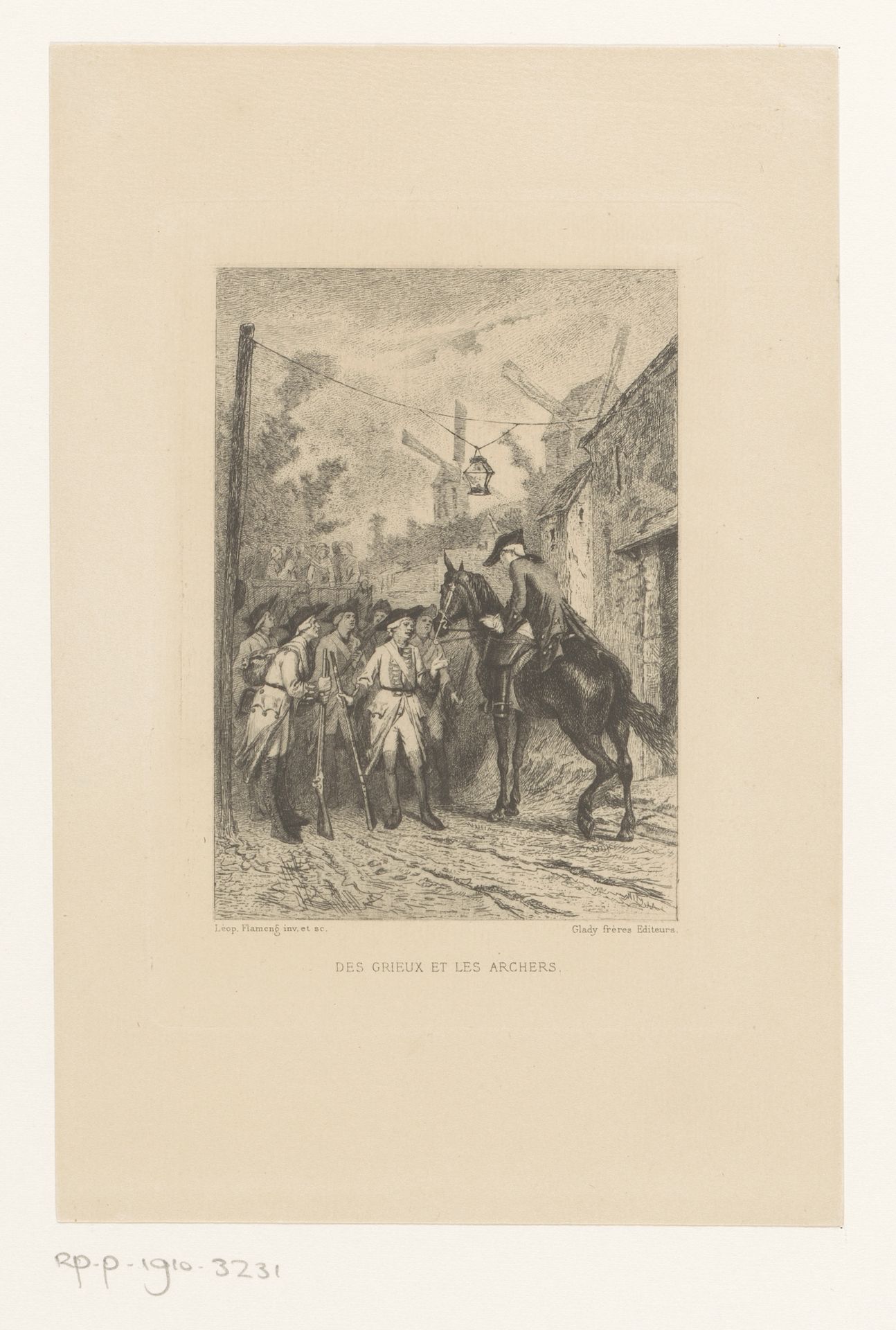 Chevalier de Grieux bij een groep musketiers by Léopold Flameng
