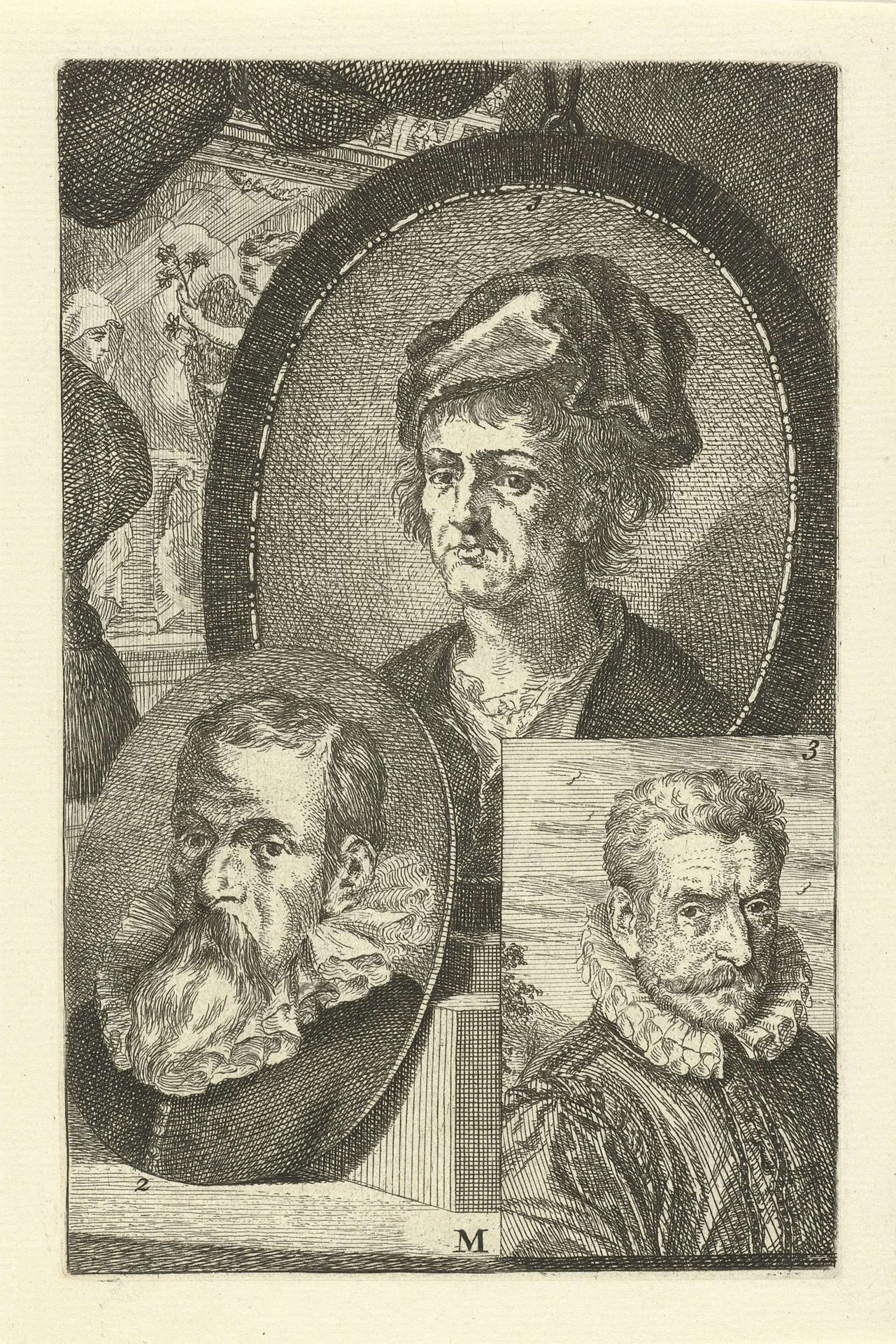 Portretten van Jan Joest van Calcar, Christoffel Zwarts en Philips Galle by Jan l' Admiral