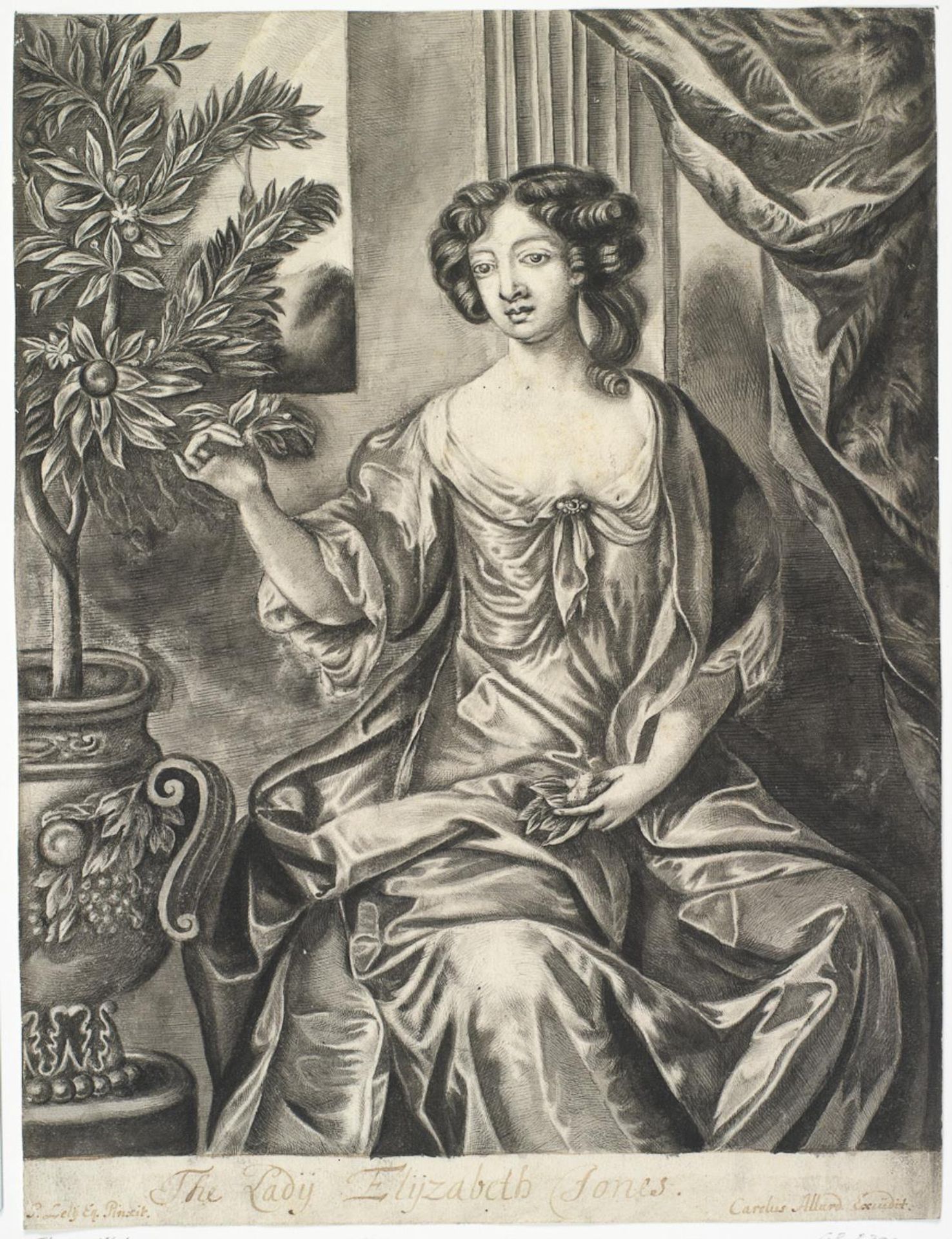 Lady with pot of flowers; The Lady Elisabeth Jones after Sir Peter Lely by Thomas Watson