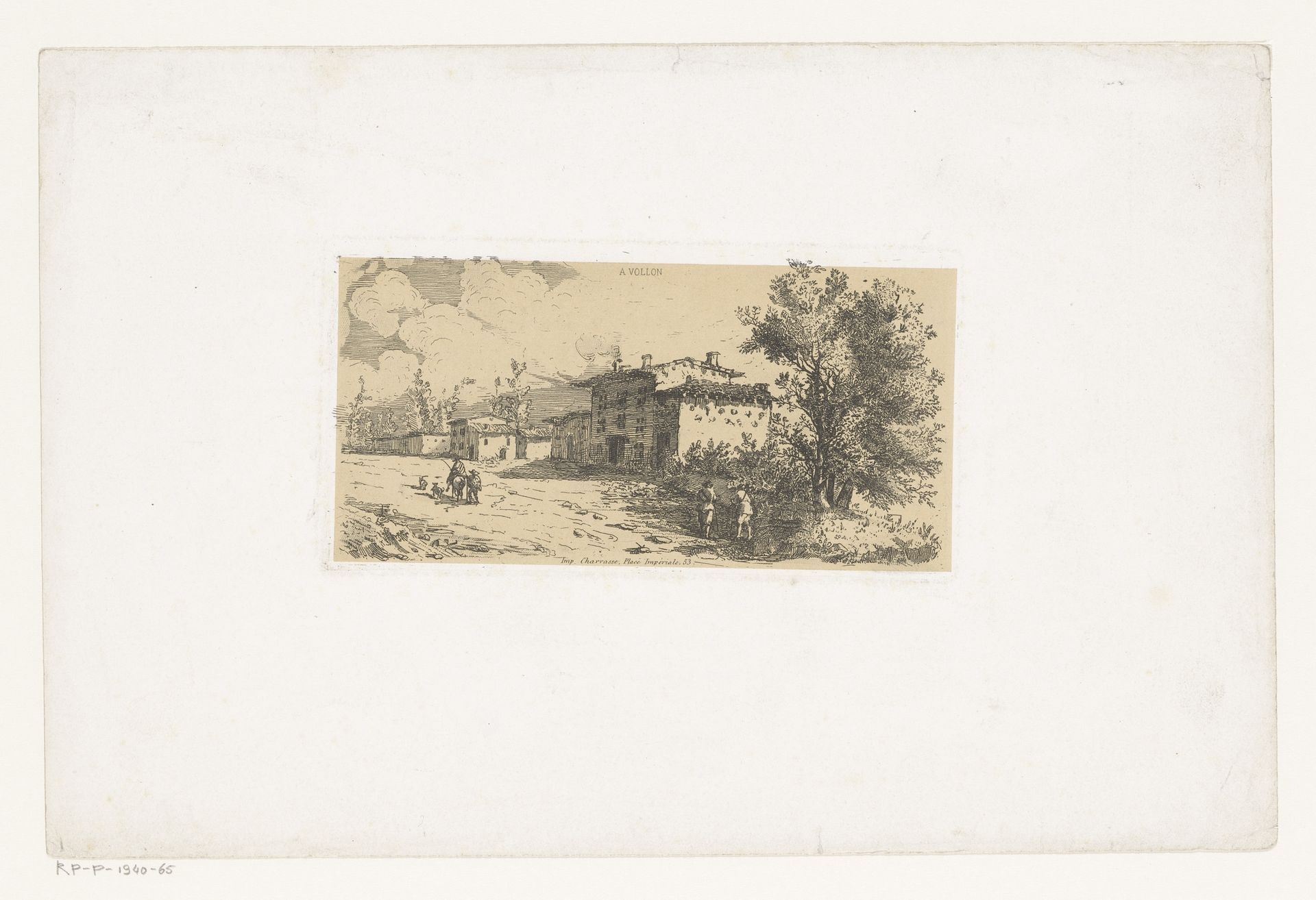 Zuidelijk landschap met huizen en figuren by Antoine Vollon