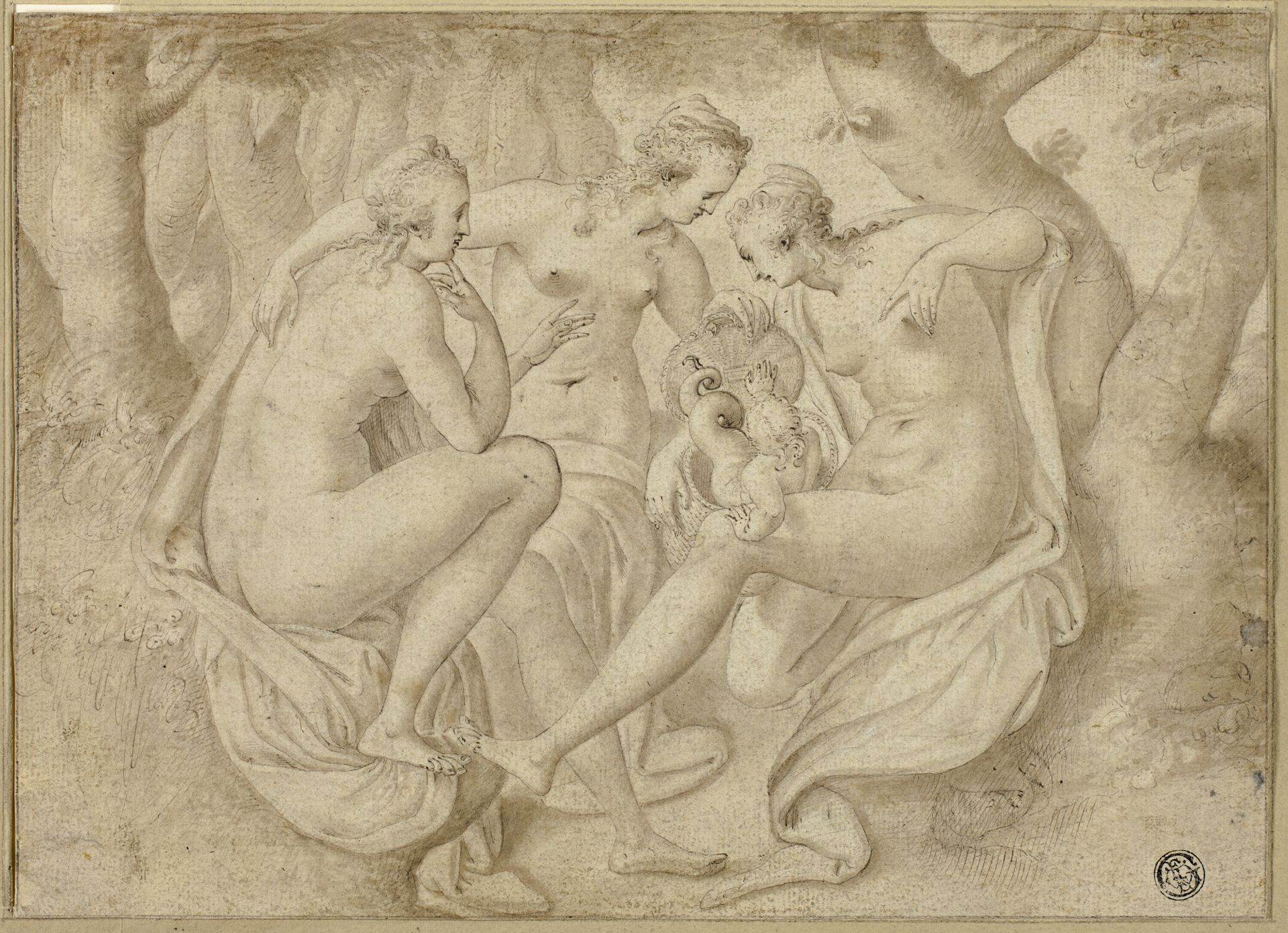 Cecrops' Daughters Uncover Erichthonius (recto); A Battle Scene (verso) by Anthonie Blocklandt