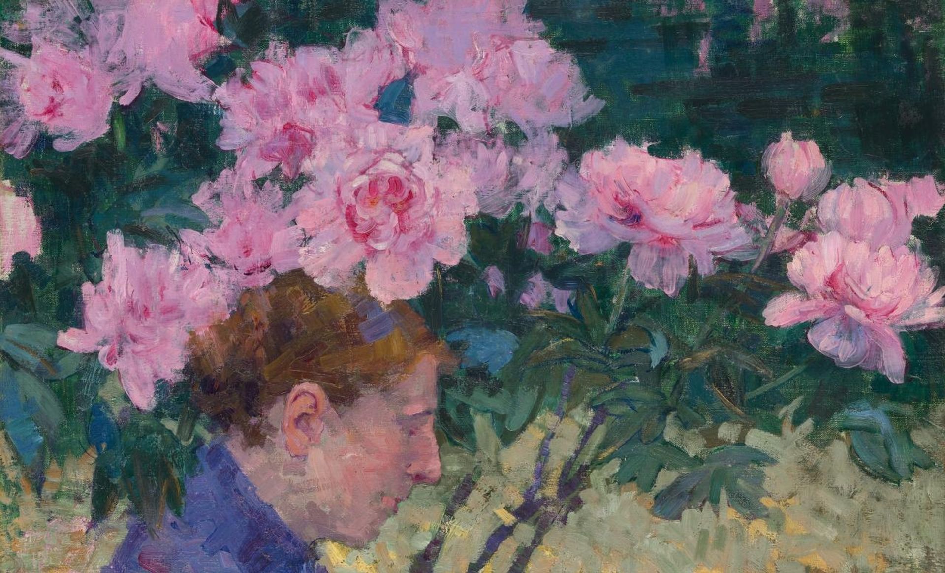 Peonies and head of a woman by John Peter Russell