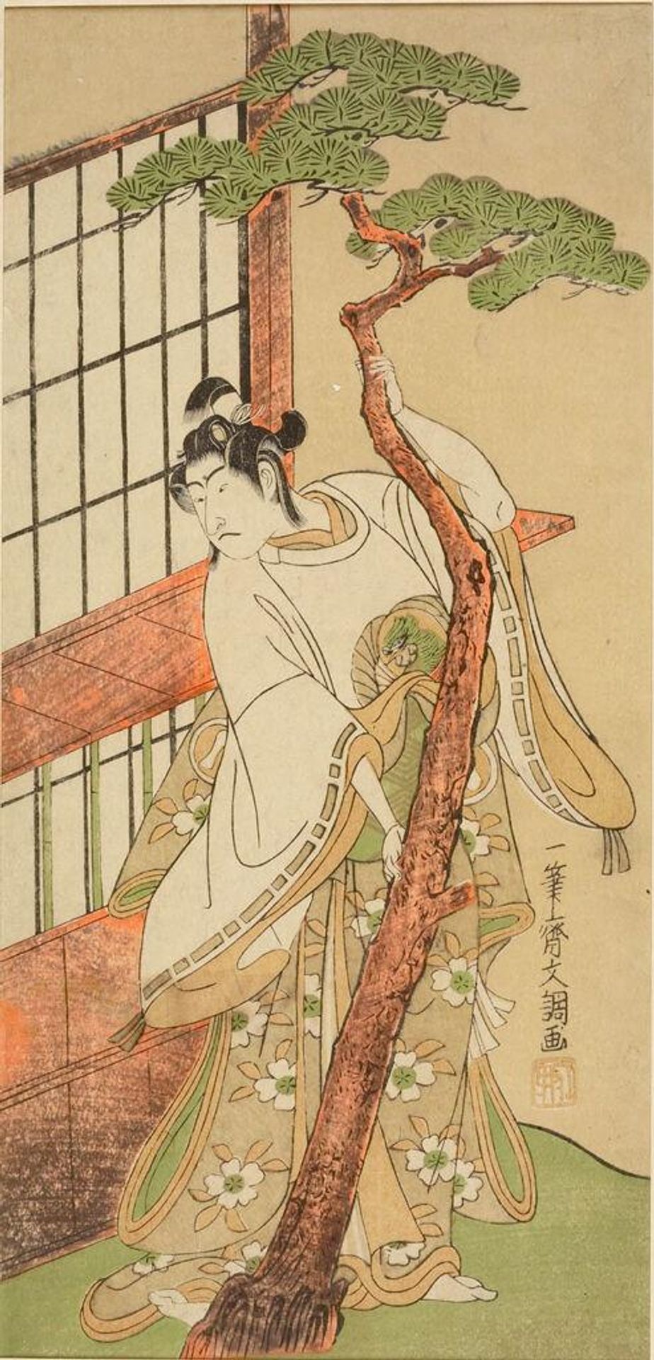 Actor Ichikawa Monnosuke 2nd as Tsunewakamaru in the play Iro MoyÅ Aoyagi Soga performed at the Nakamura Theater from the second month of 1775 by Ippitsusai Bunchō  一筆齊文調