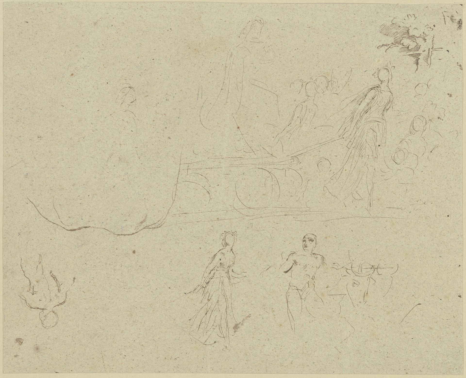 Studienblatt_ Wagen in einem Triumphzug, gezogen von einer weiblichen Gestalt by Moritz von Schwind