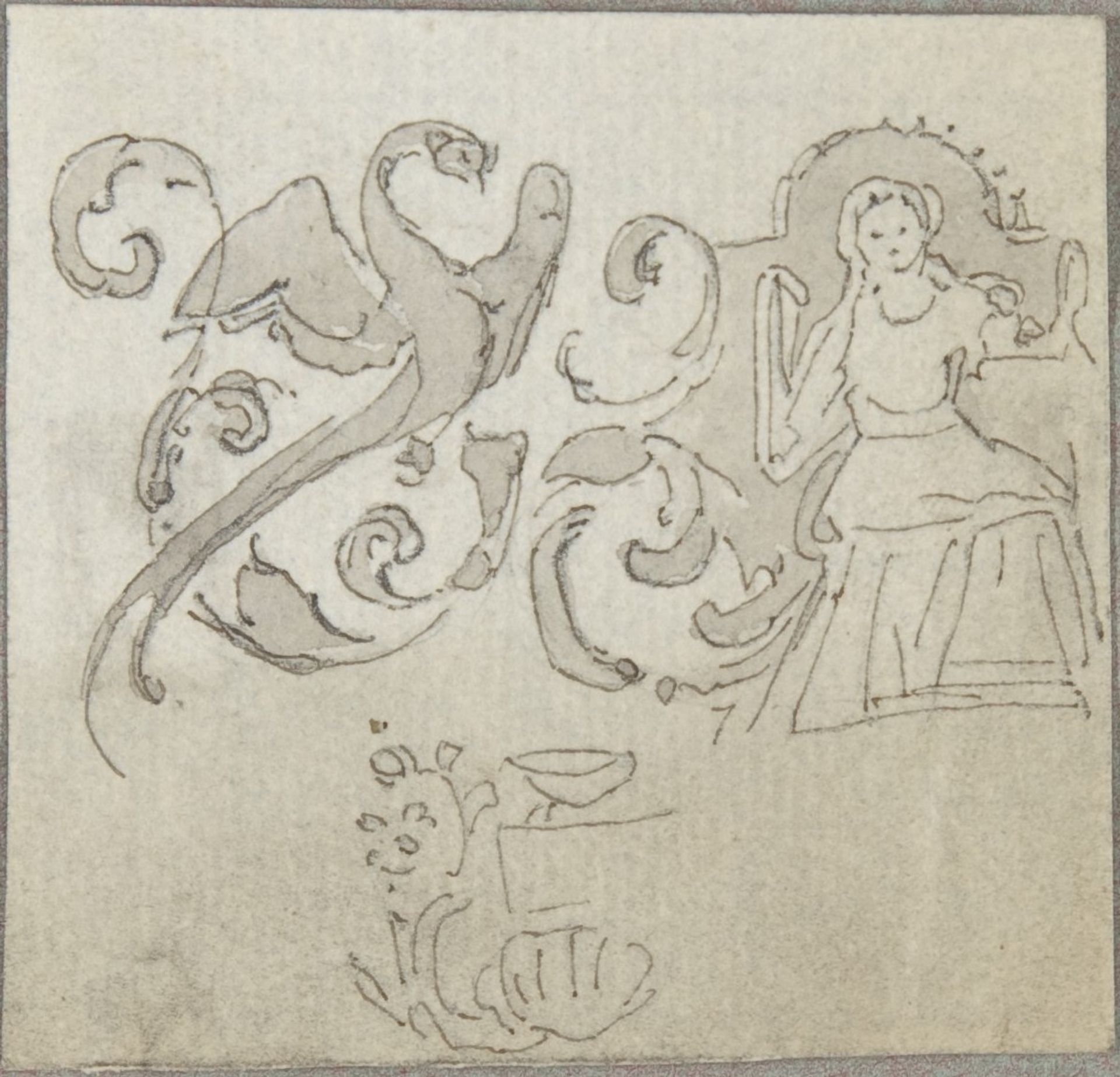 Sketch of Seated Female Figure with Foliate Decoration by William Pitts
