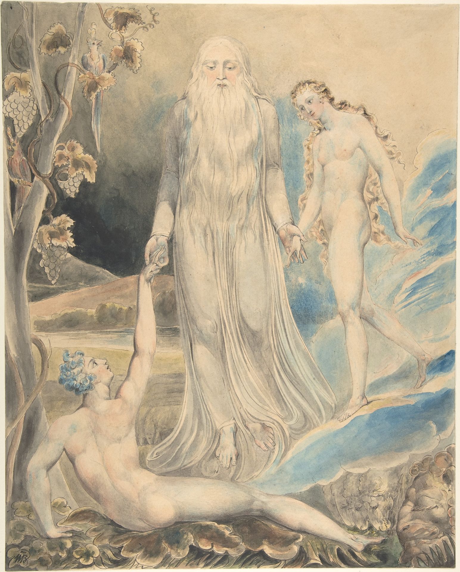 Angel of the Divine Presence Bringing Eve to Adam (The Creation of Eve: "And She Shall be Called Woman) (recto); Sketch for the same (verso) by William Blake