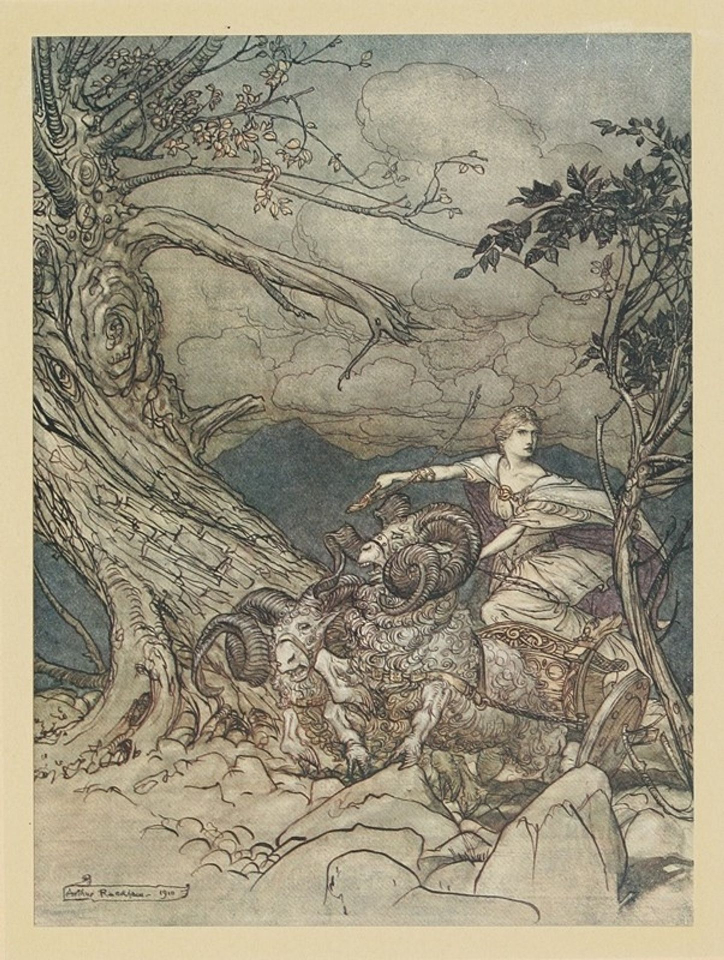 Fricka approaches in anger by Arthur Rackham