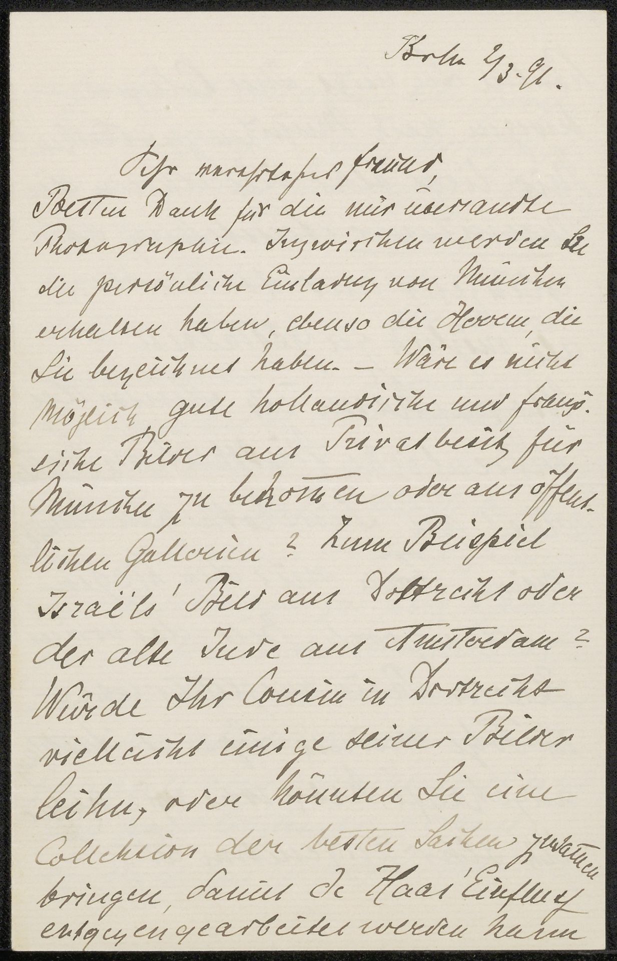 Brief aan Jan Veth by Max Liebermann