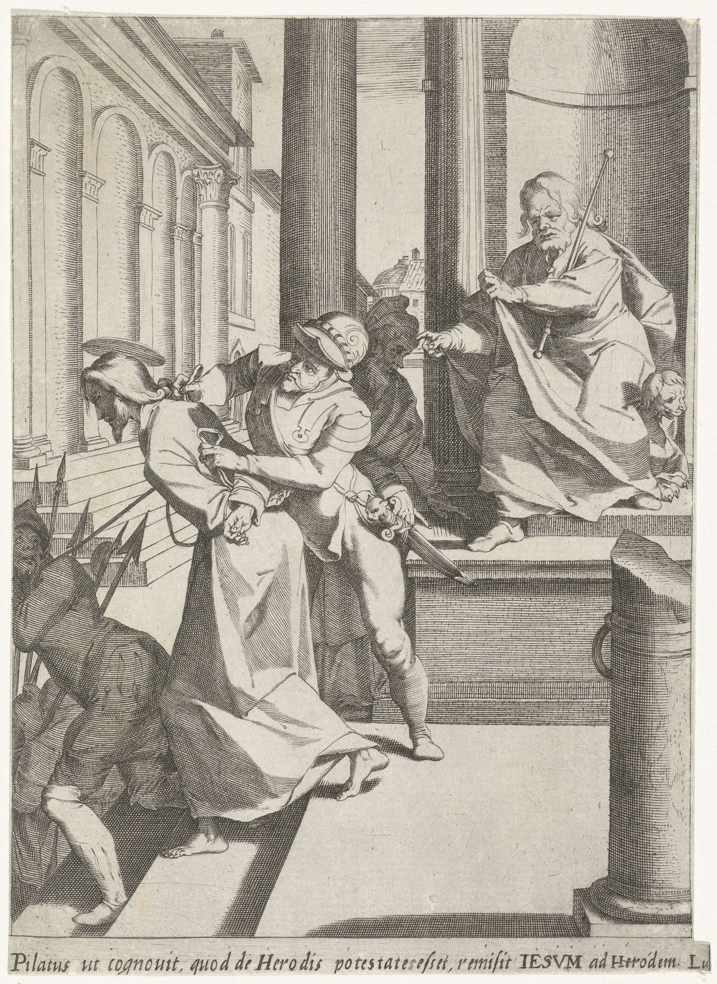 Christus wordt door Pilatus naar Herodes gestuurd by Pieter de Jode I