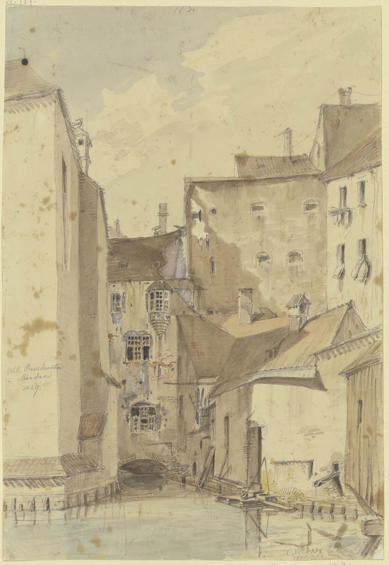 Die Roßschwemme am Viktualienmarkt in München by Carl Werner