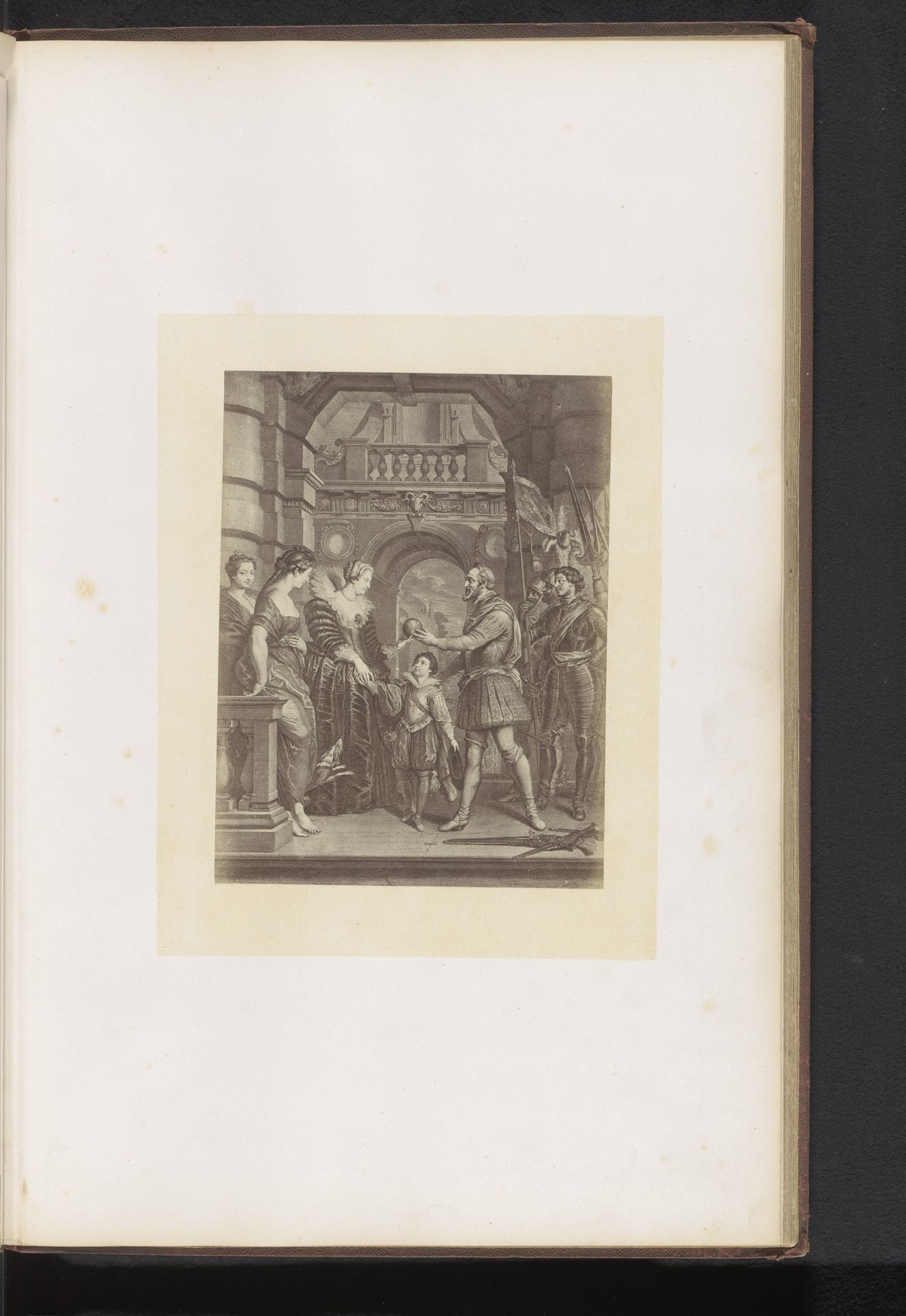 Fotoreproductie van een gravure van Het vertrek van koning Hendrik IV naar Duitsland door Jean-Marc Nattier, naar het schilderij door Peter Paul Rubens by Dechamps et Cie.