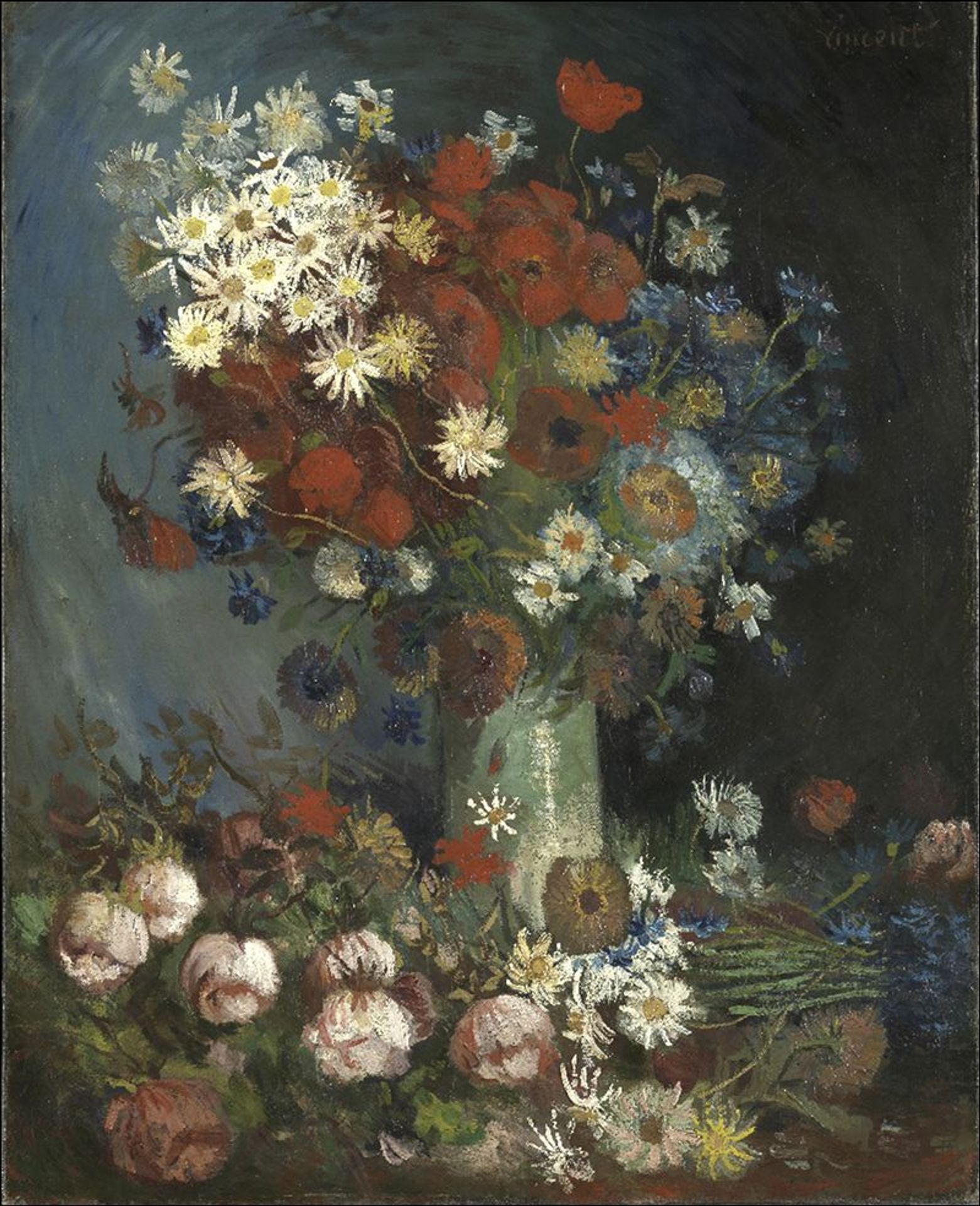 Still life with meadow flowers and roses by Vincent van Gogh