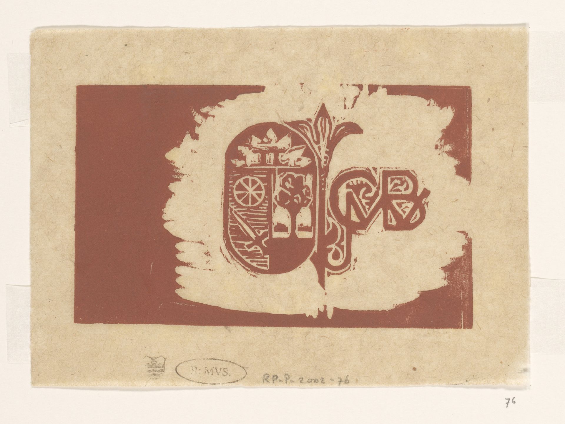 Vignet met wapenschild en monogram by Bernard Willem Wierink