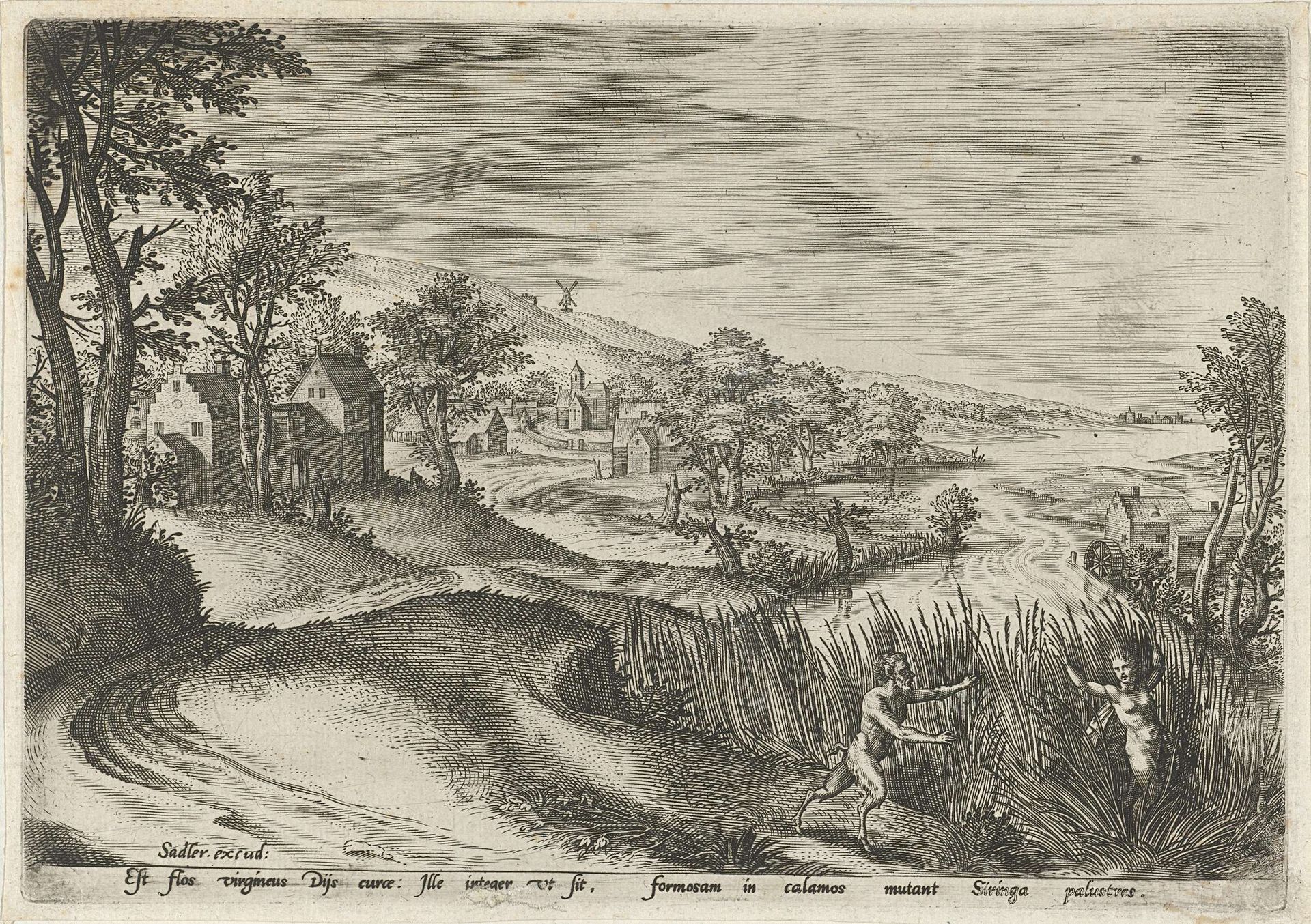 Pan achtervolgt de nimf Syrinx by Johann Sadeler I