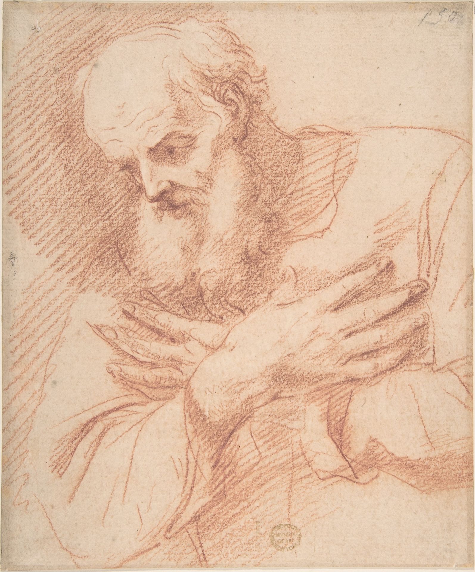 Old Bearded Man in Three-Quarter View with Hands Crossed Over His Chest by Anonymous