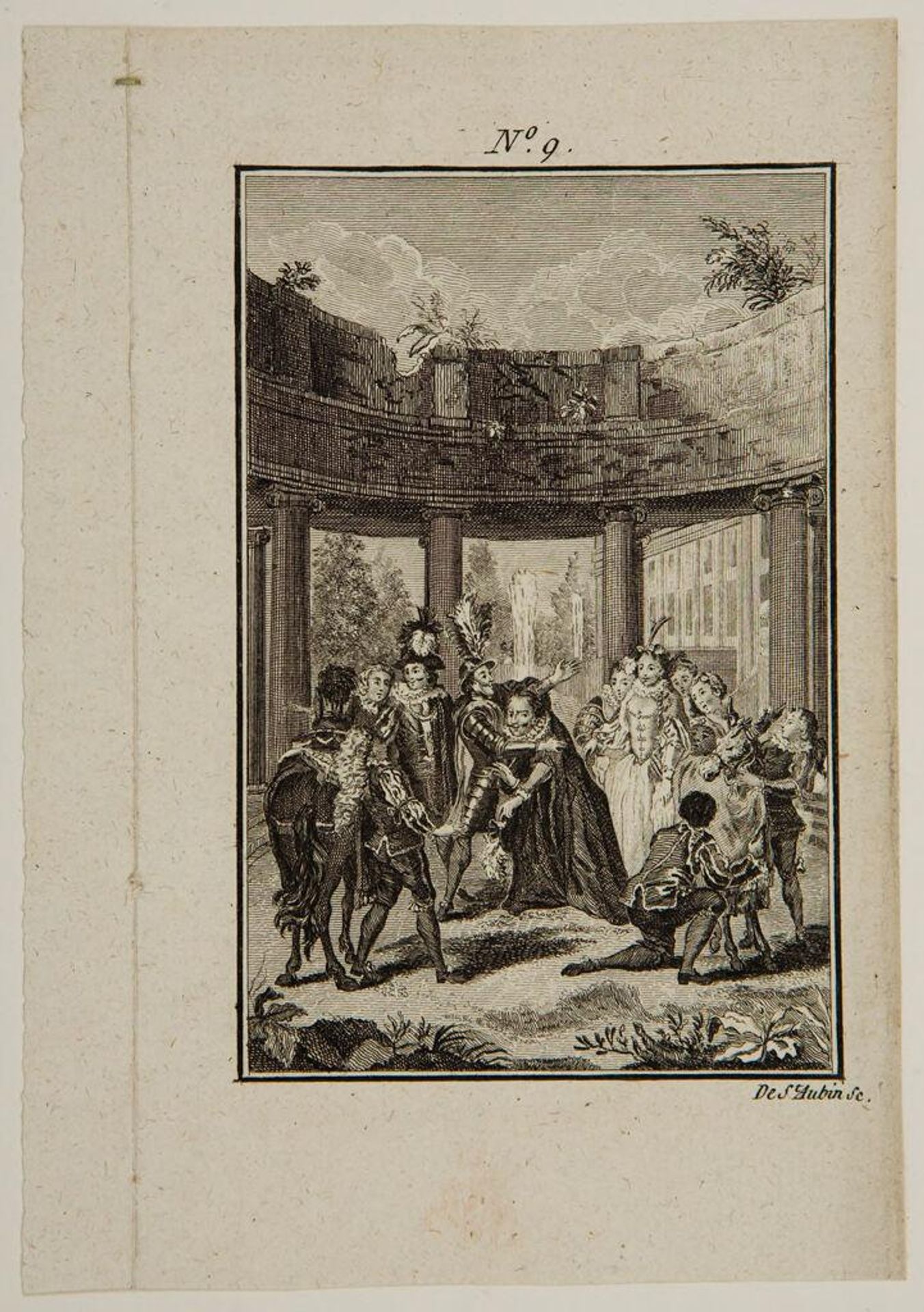 Don Quixote embraces Sancho before the squire leaves for the Island of Barataria by Augustin de Saint-Aubin