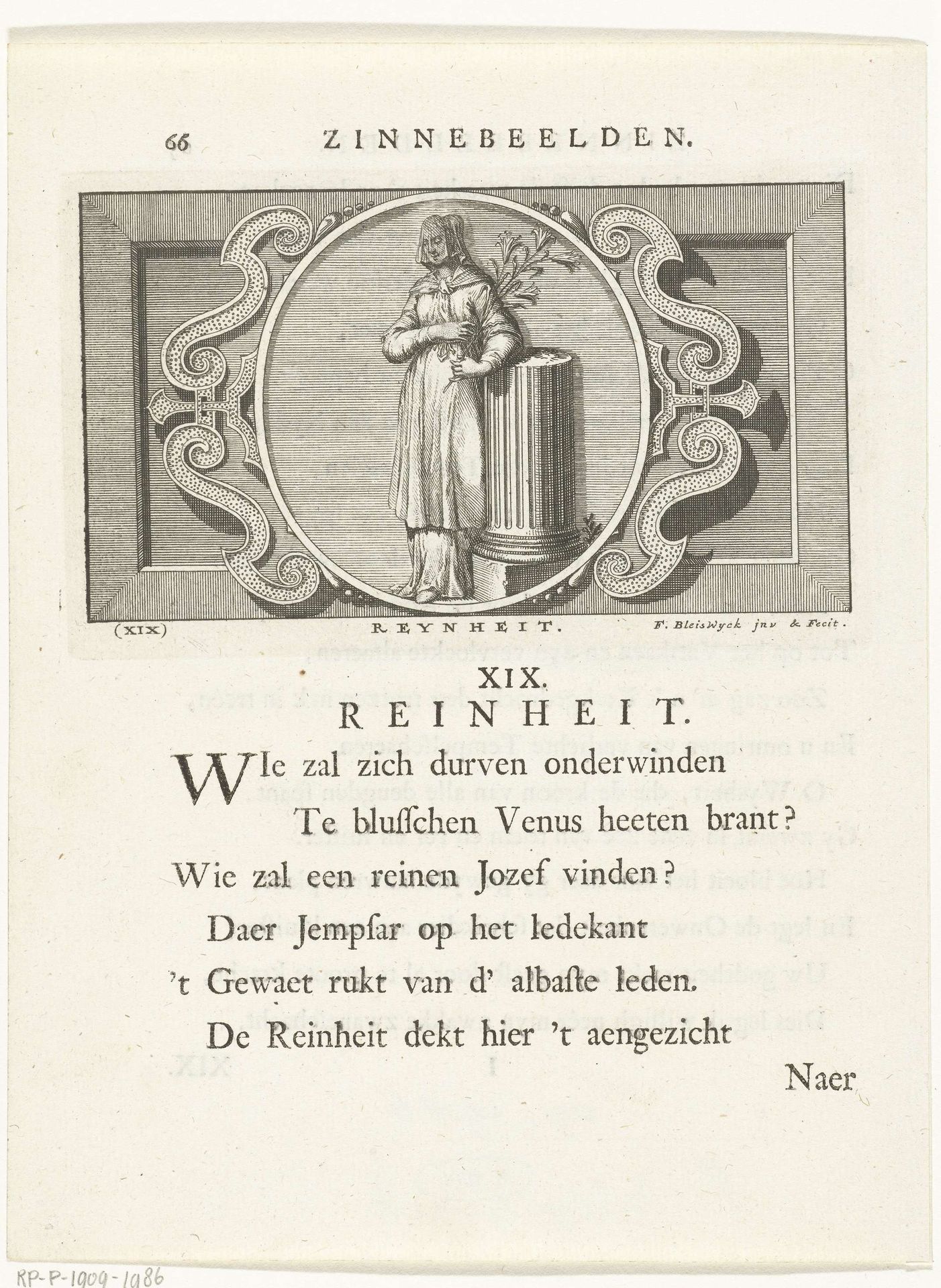 Embleem met allegorie op kuisheid (reinheid) by François van Bleyswijck