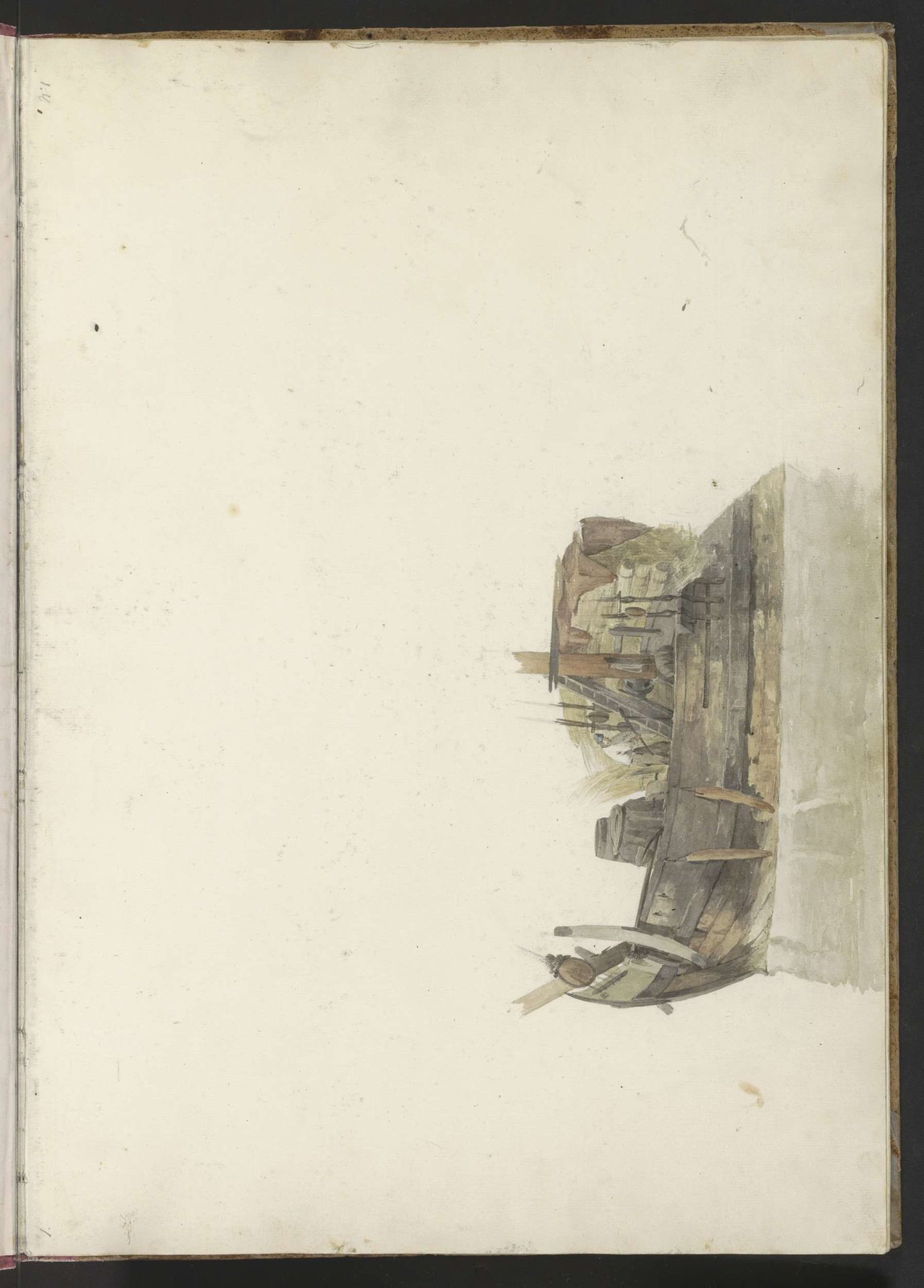 Aangemeerde boot bij een overslagplaats by Johannes Christiaan Schotel