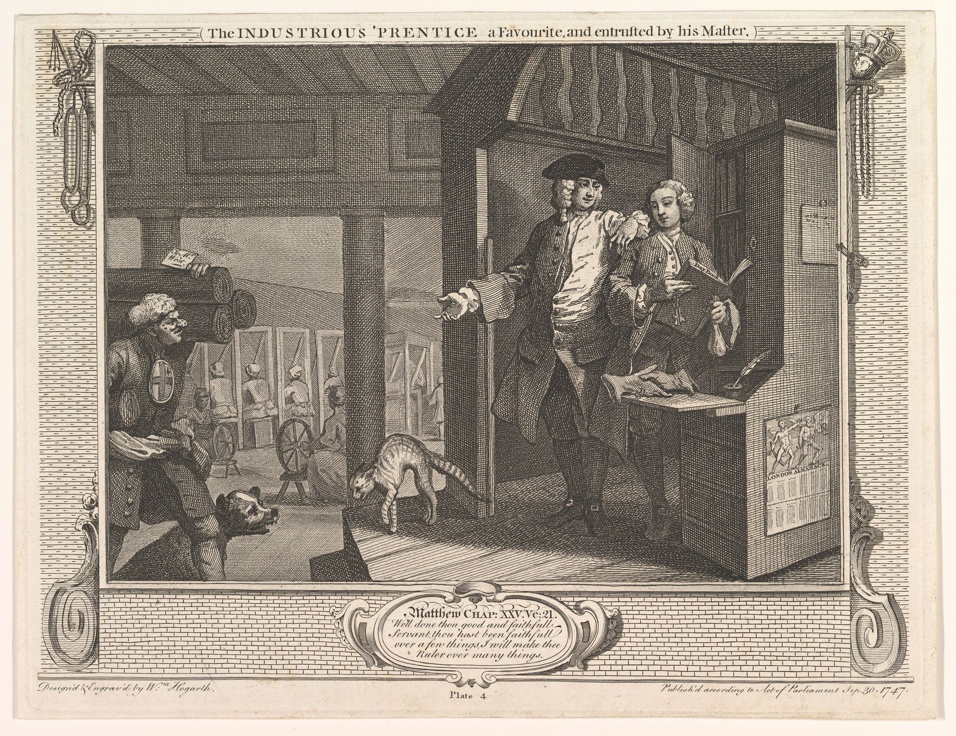 The Industrious 'Prentice a Favorite and Entrusted by his Master (Industry and Idleness, plate 4) by William Hogarth