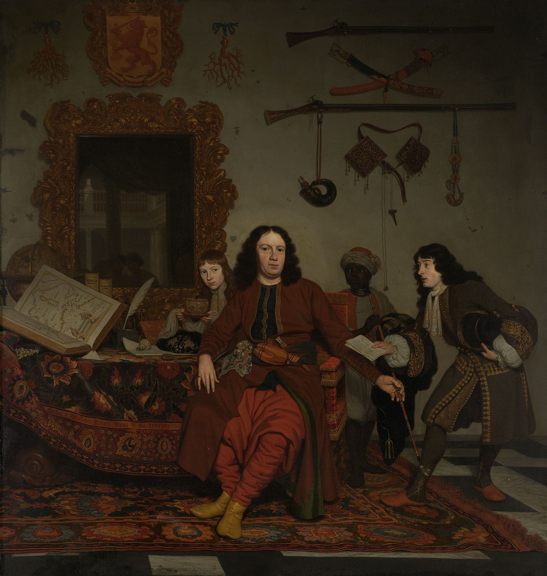 Thomas Hees and his Servant Thomas and Nephews Jan and Andries Hees by Michiel van Musscher