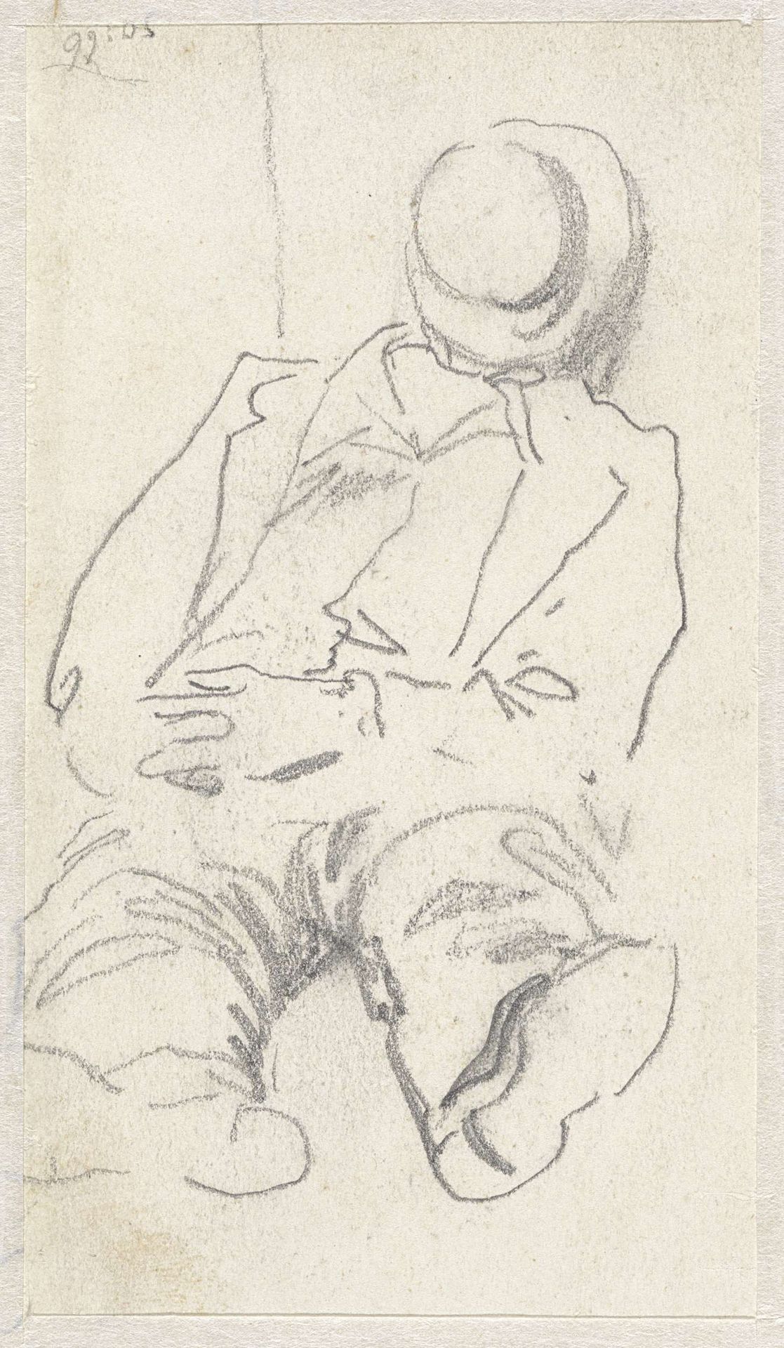 Op de grond zittende man, met hoed over gezicht by Jacob Maris