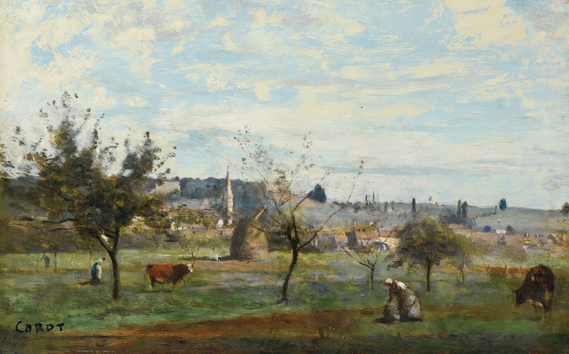 Un Village Des Environs De Mantes by Camille Corot
