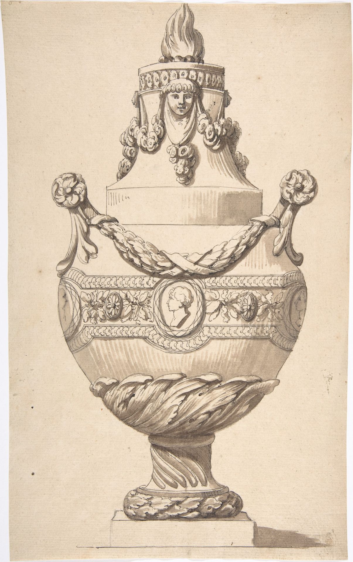 Urn with Acanthus Base and Flambeaux Top by Anonymous