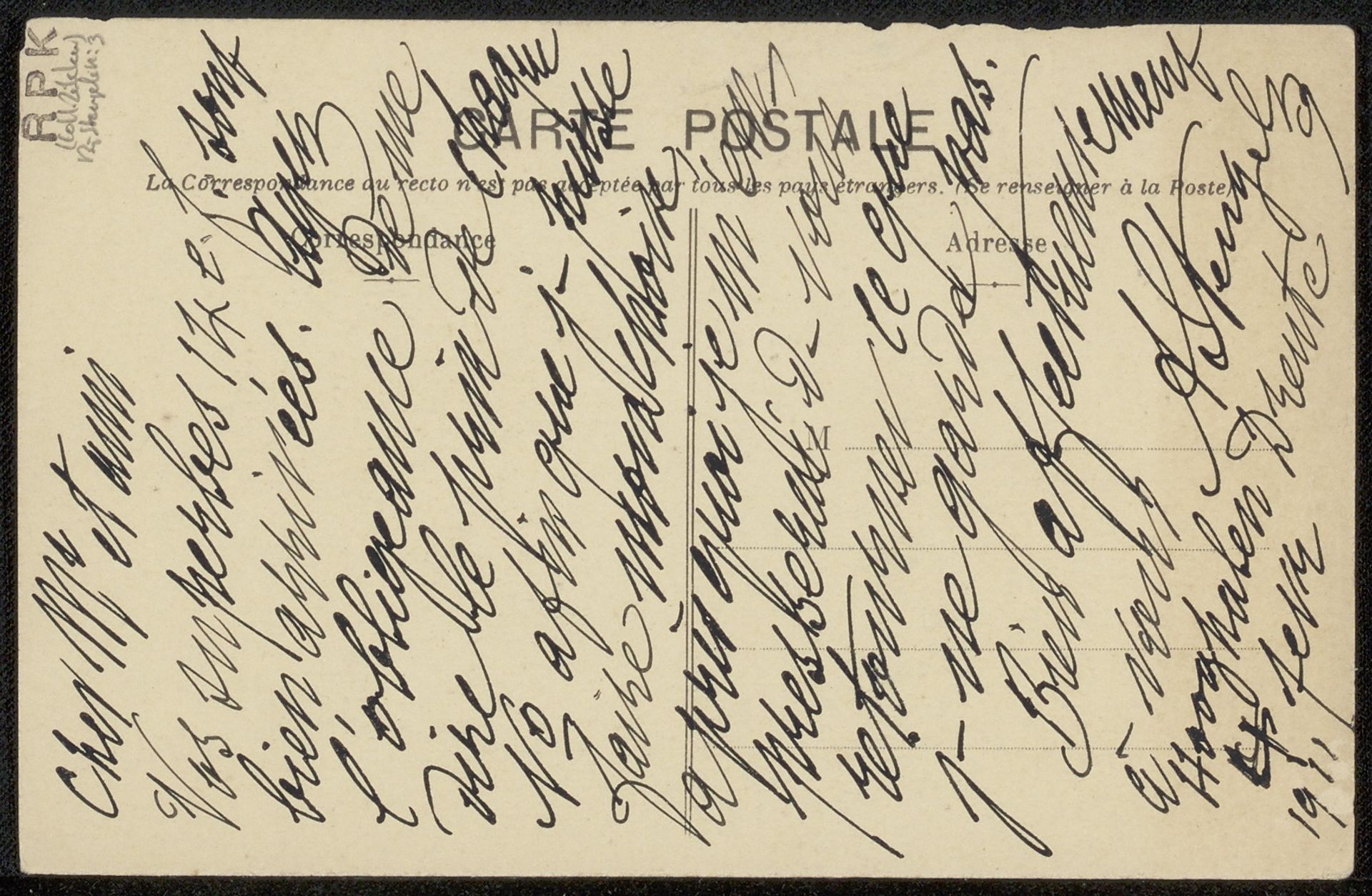 Prentbriefkaart aan Philip Zilcken by Alphonse Stengelin
