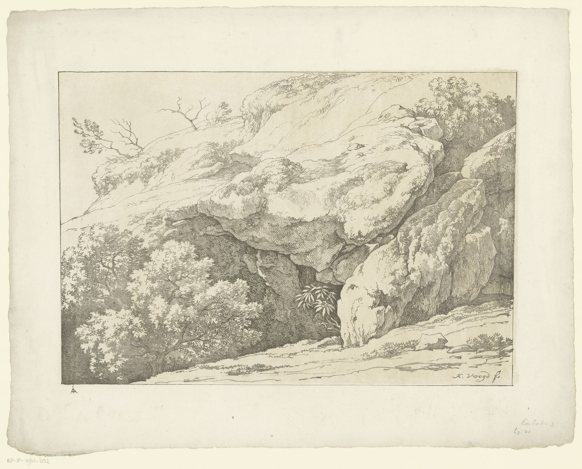 Rotsen met struiken by Hendrik Voogd