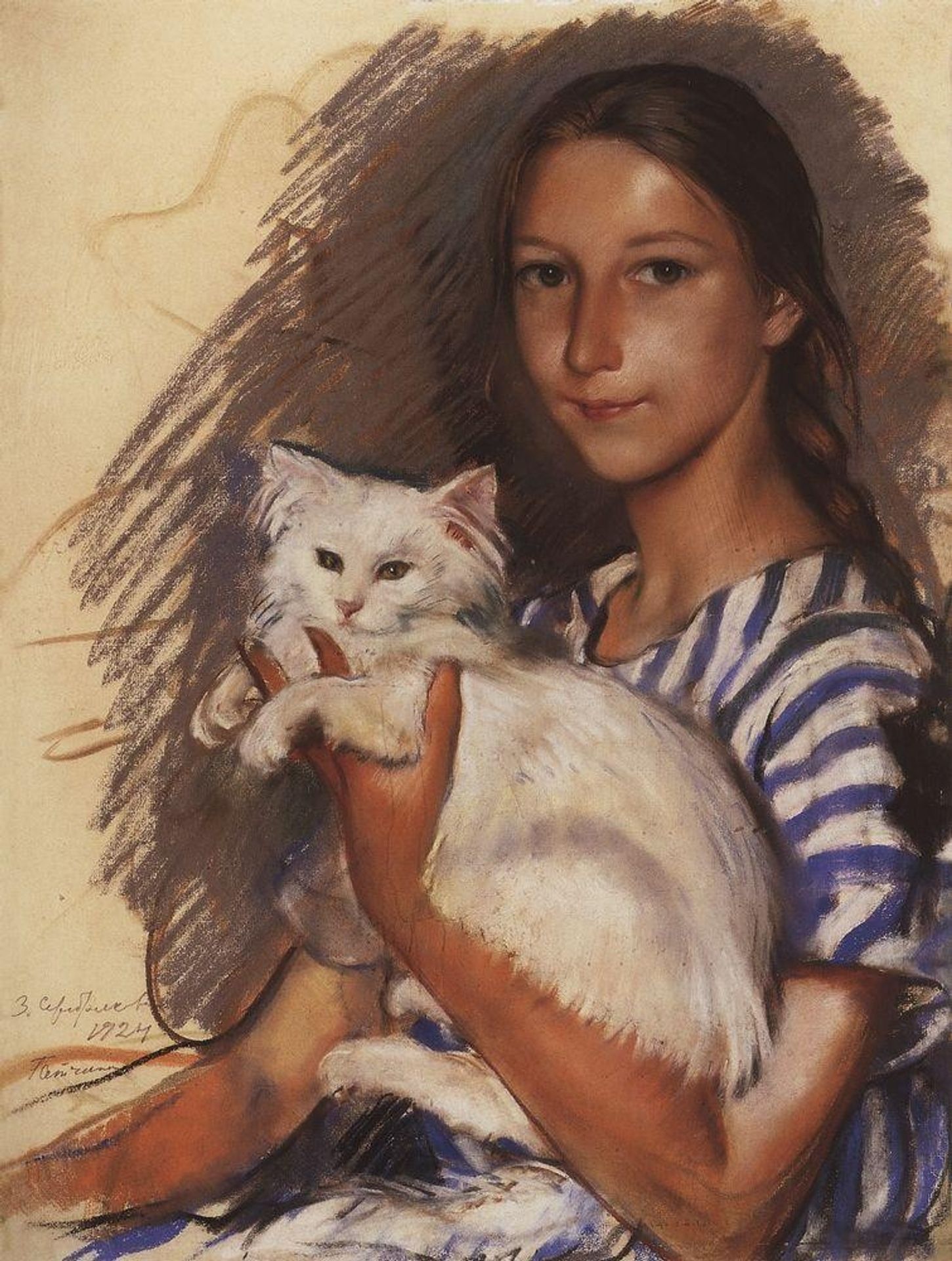Portrait of Natasha Lancere with a cat by Zinaida Serebriakova