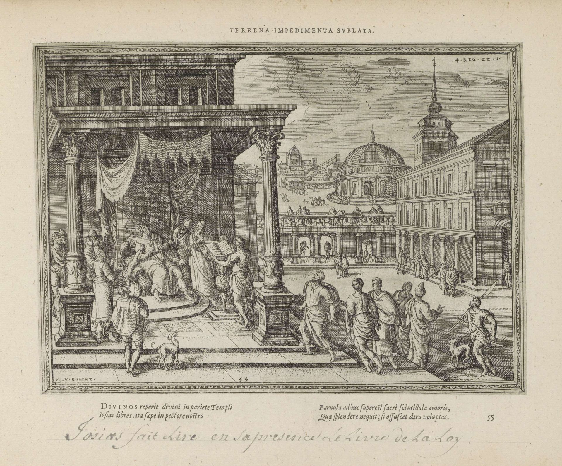 Koning Josia scheurt zijn kleren bij het horen van de woorden uit het wetboek by Pieter van der (I) Borcht