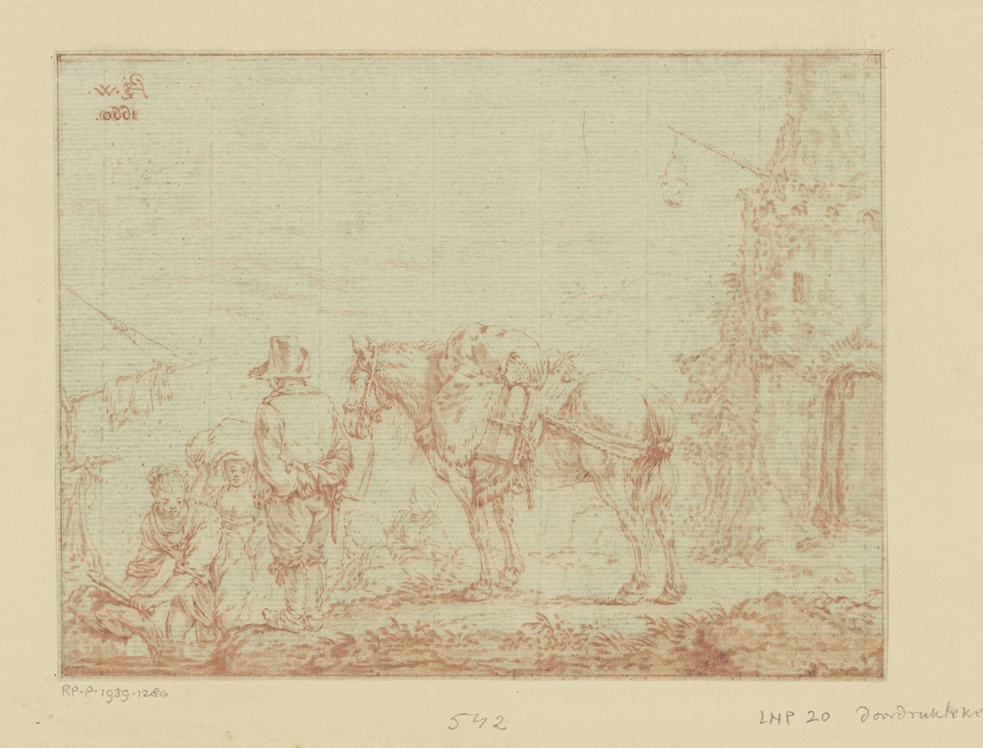 Man met paard bij wasvrouw by Johannes Körnlein
