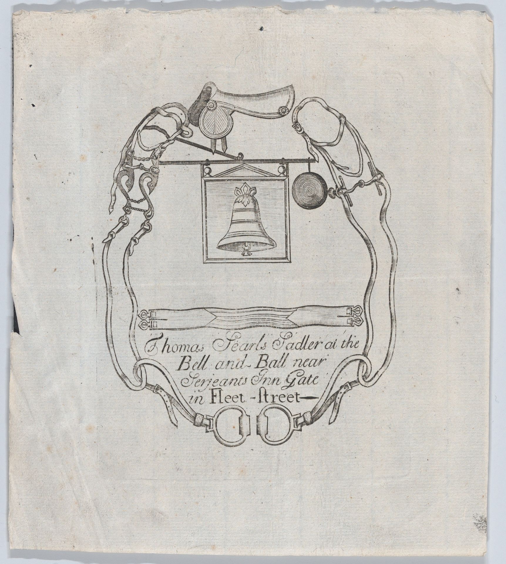 Trade Card of Thomas Searls, Sadler at the Bell and Ball, Fleet Street by Thomas Searls