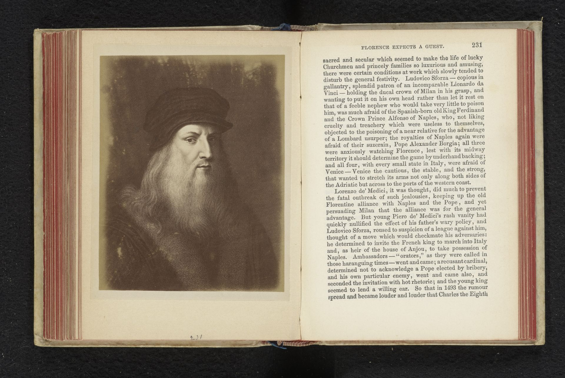 Fotoreproductie van een prent van een portret van Leonardo da Vinci by Giacomo Brogi