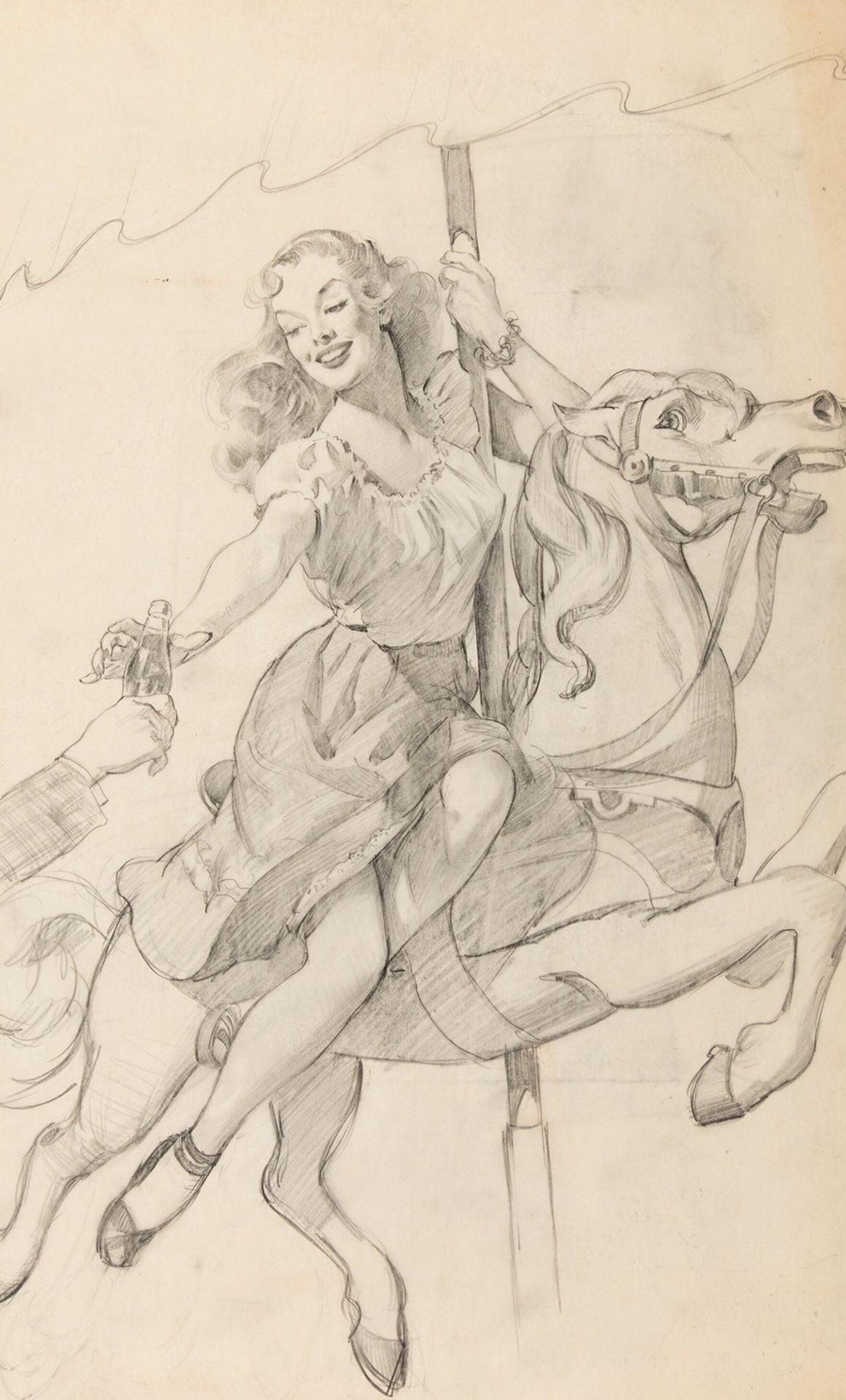 Play Refreshed, Coca Cola advertisement sketch by Gil Elvgren