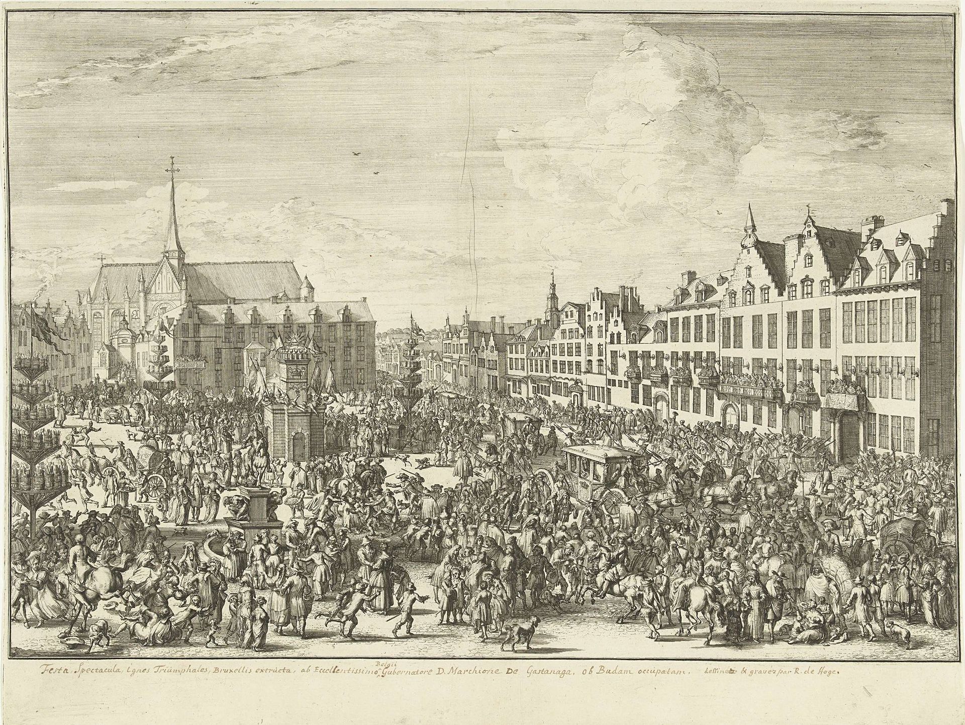 Feest bij de intocht van Leopold I in Brussel, 1686 by Romeyn de Hooghe