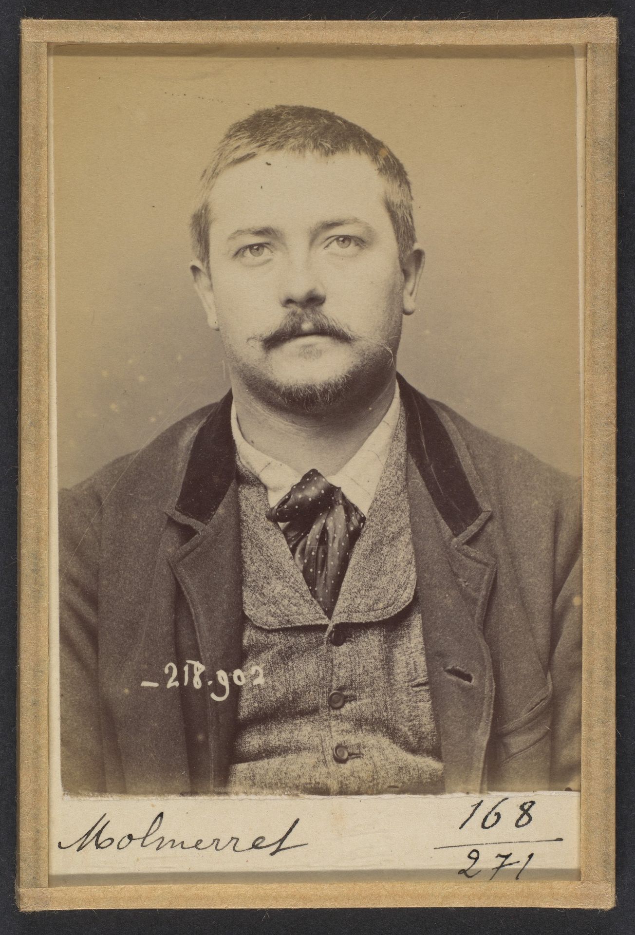 Molmerret. Joseph, Camille. 28 ans, né le 20/11/65 à Lyon (Rhône). Graveur. Anarchiste. 26/5/94. by Alphonse Bertillon