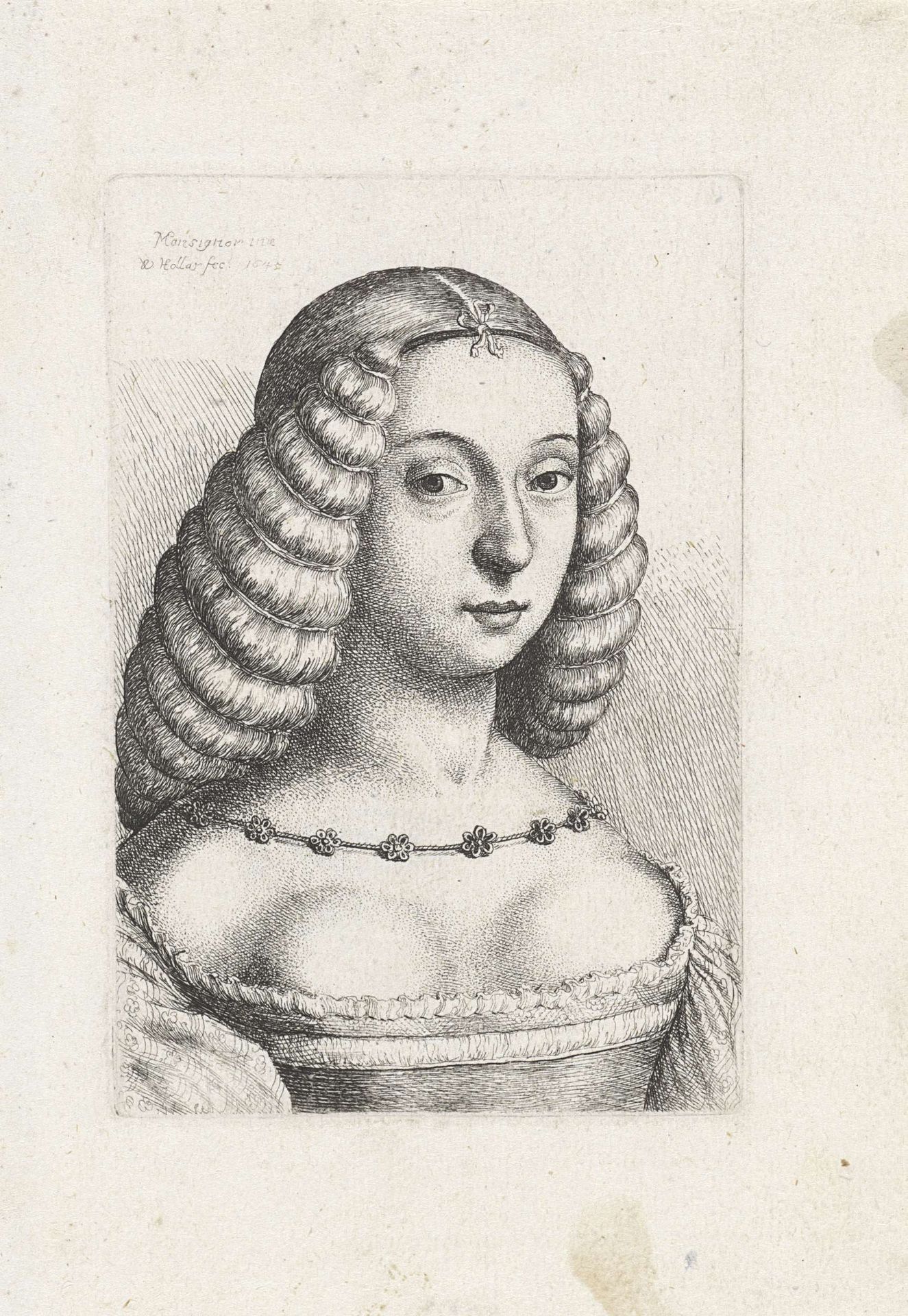 Portret van een jonge vrouw met het haar opgebonden in rollen by Wenceslaus Hollar