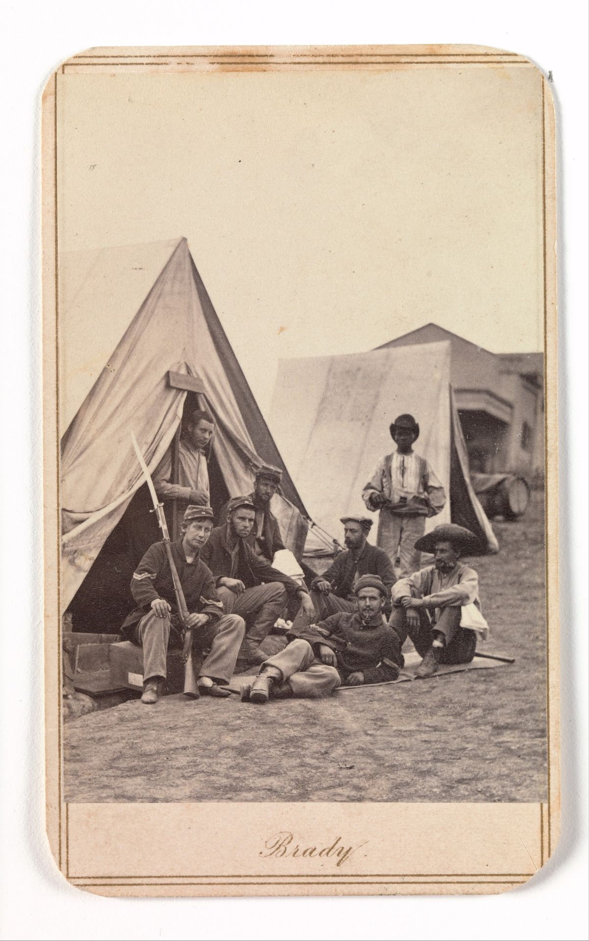 [Camp Scene with Soldiers of the 22nd New York State Militia, Harper's Ferry, Virginia] by Mathew B. Brady