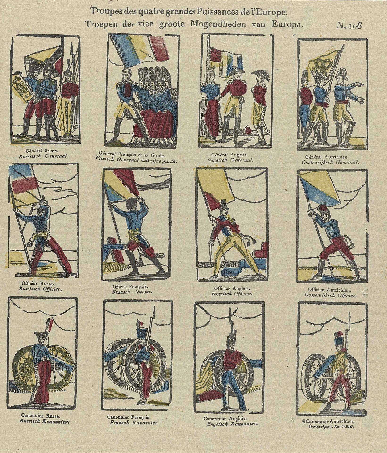 Troupes des quatre grandes Puissances de l'Europe / troepen der vier groote mogendheden van Europa by Philippus Jacobus Brepols