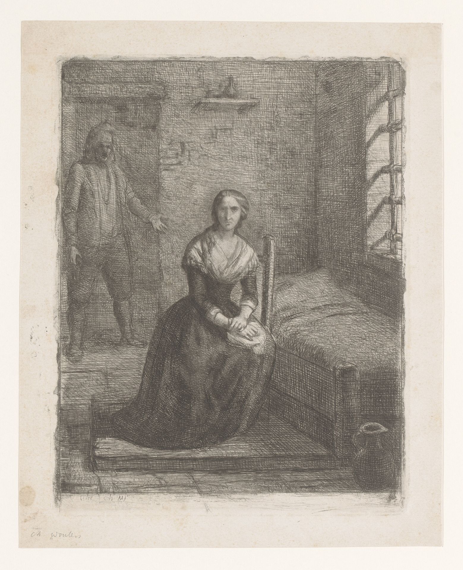 Marie Antoinette gevangen in de Tour du Temple by Charles Augustin Wauters
